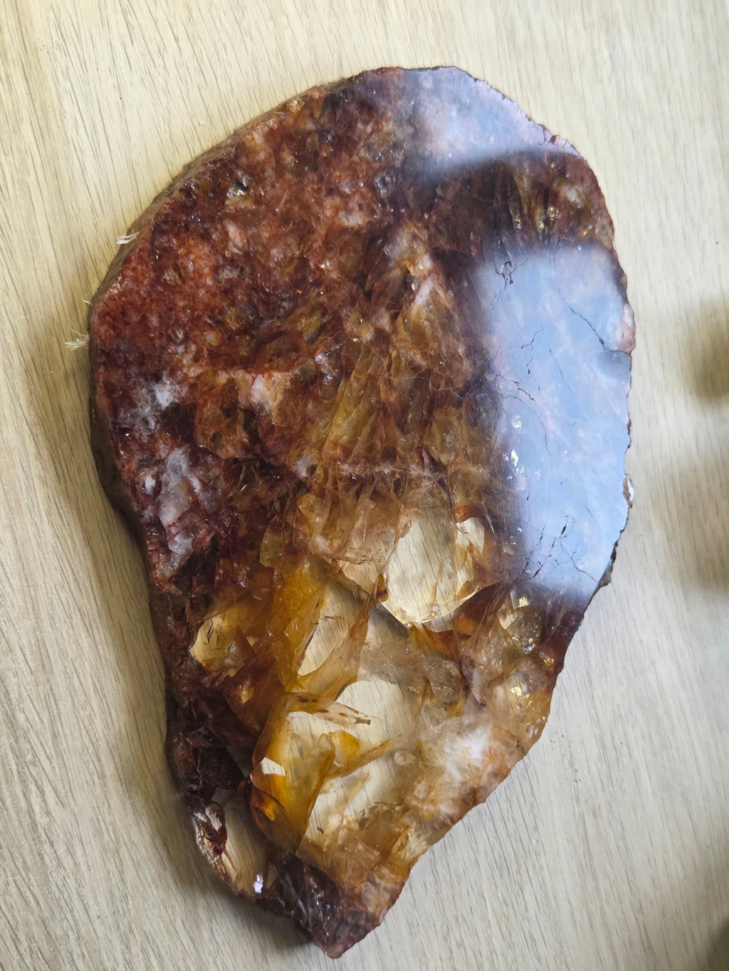 XL Grade A A fire quartz crystal slice with stand