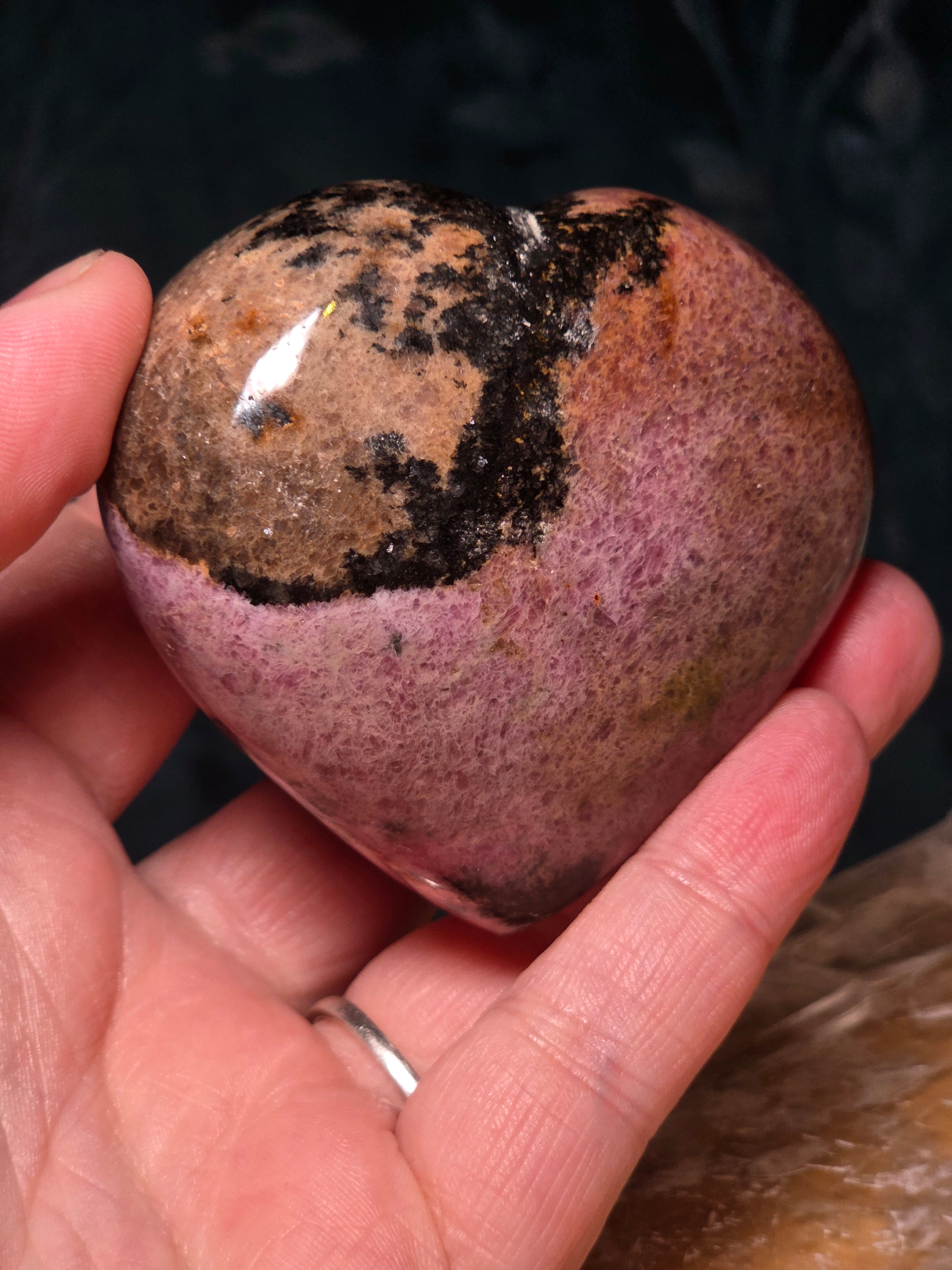 Rhodonite crystal puffy heart carving
