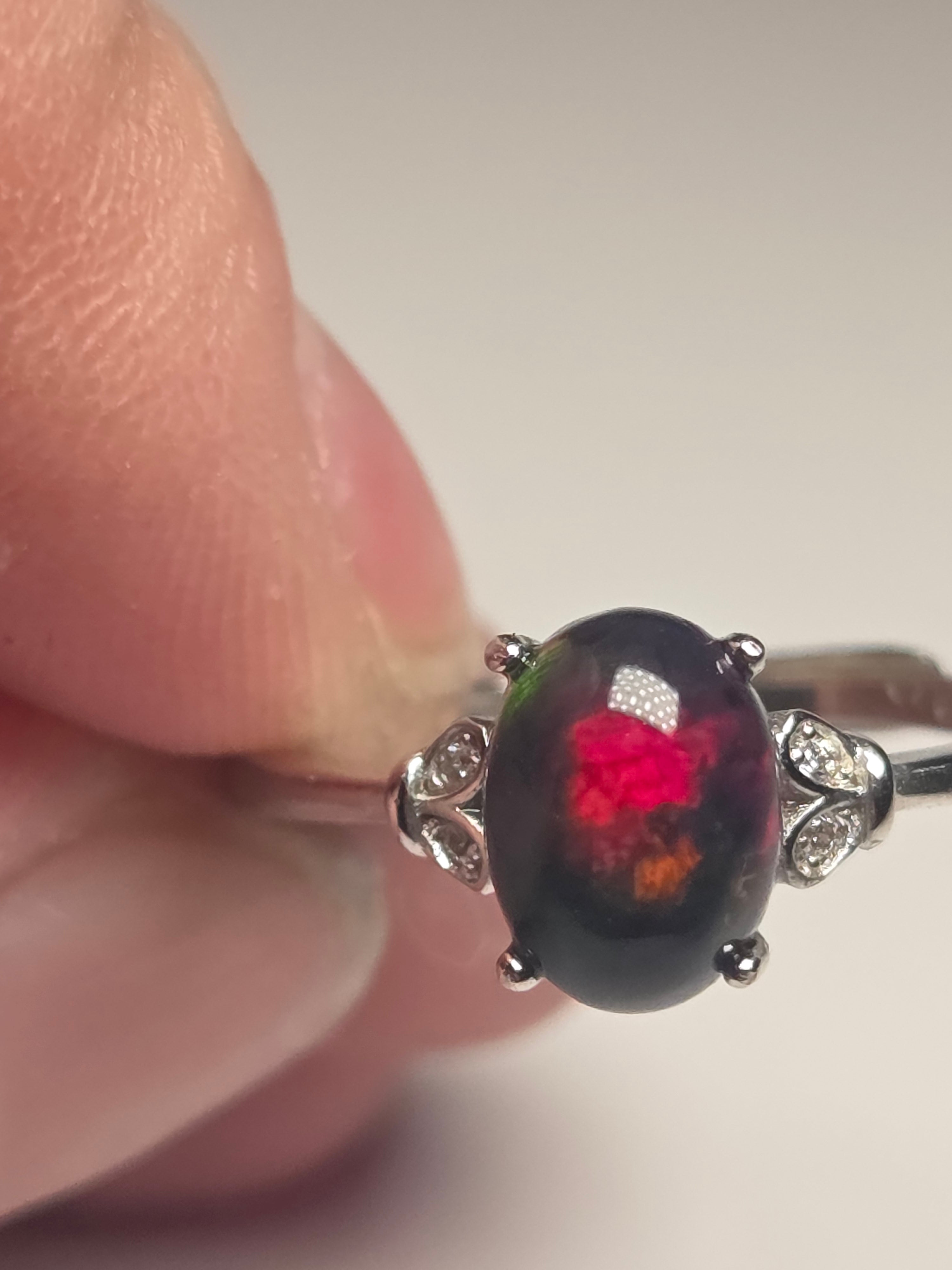 Black Opal crystal Adjustable ring S295