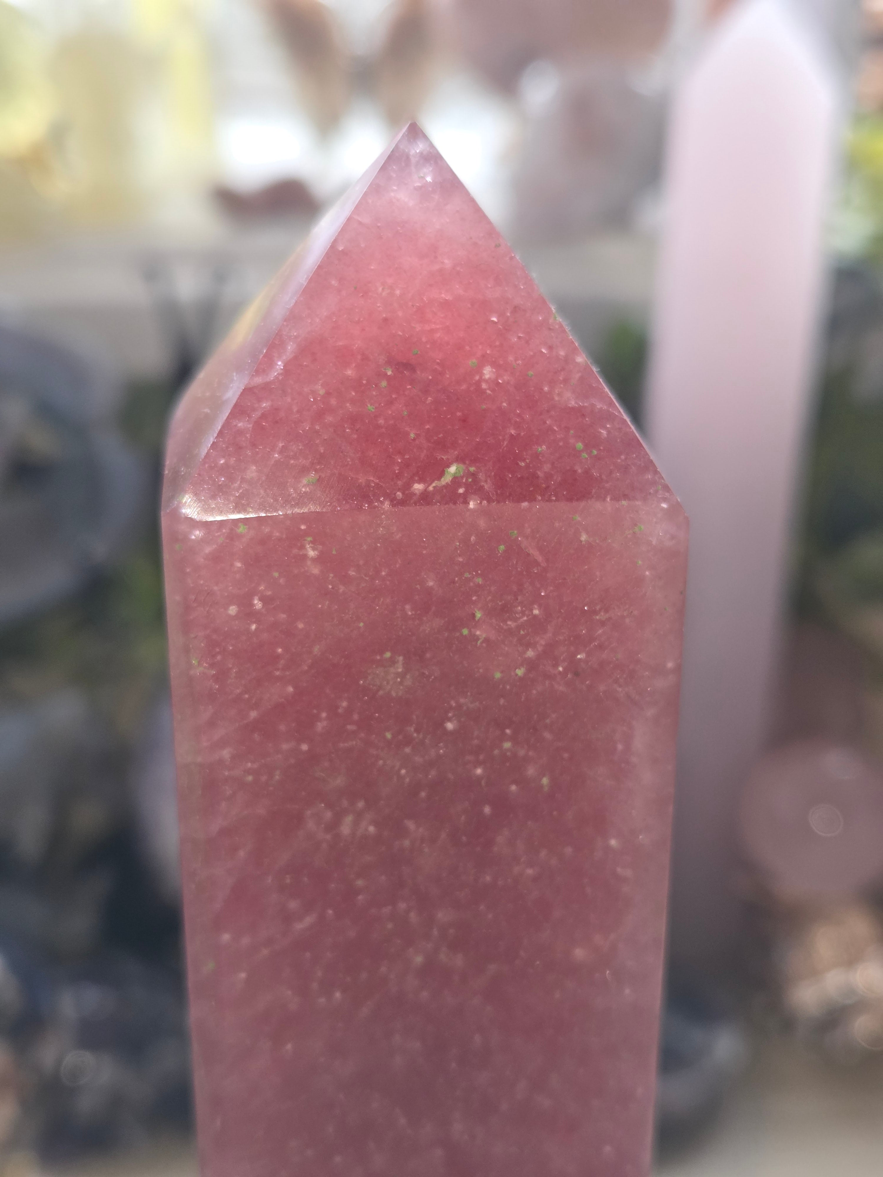Xl strawberry quartz crystal tower carving