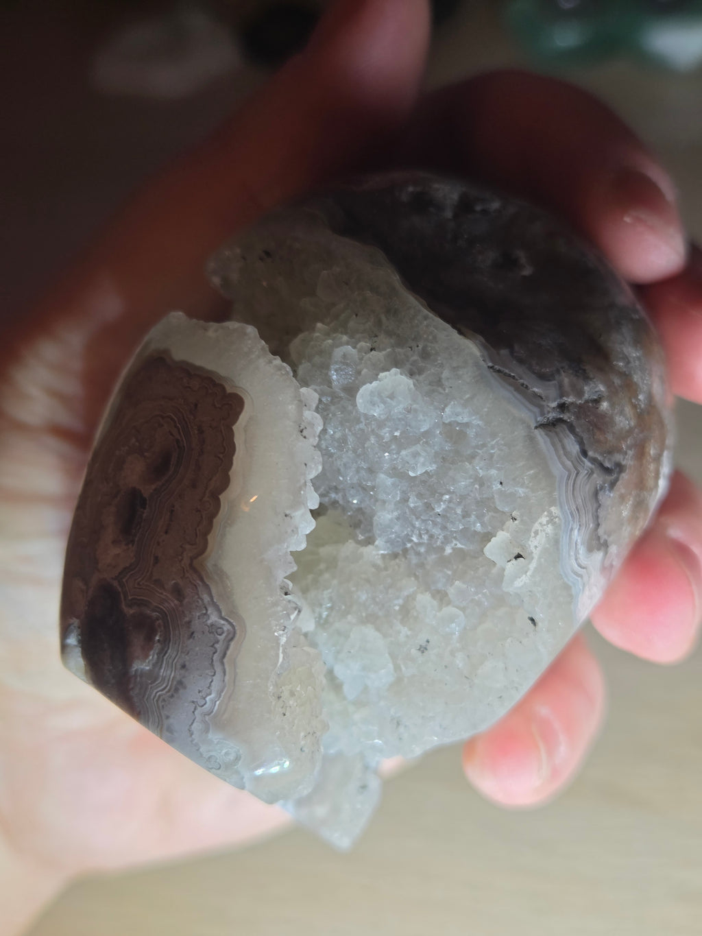 Mexican crazy agate crystal Skull  with open Duzy carving