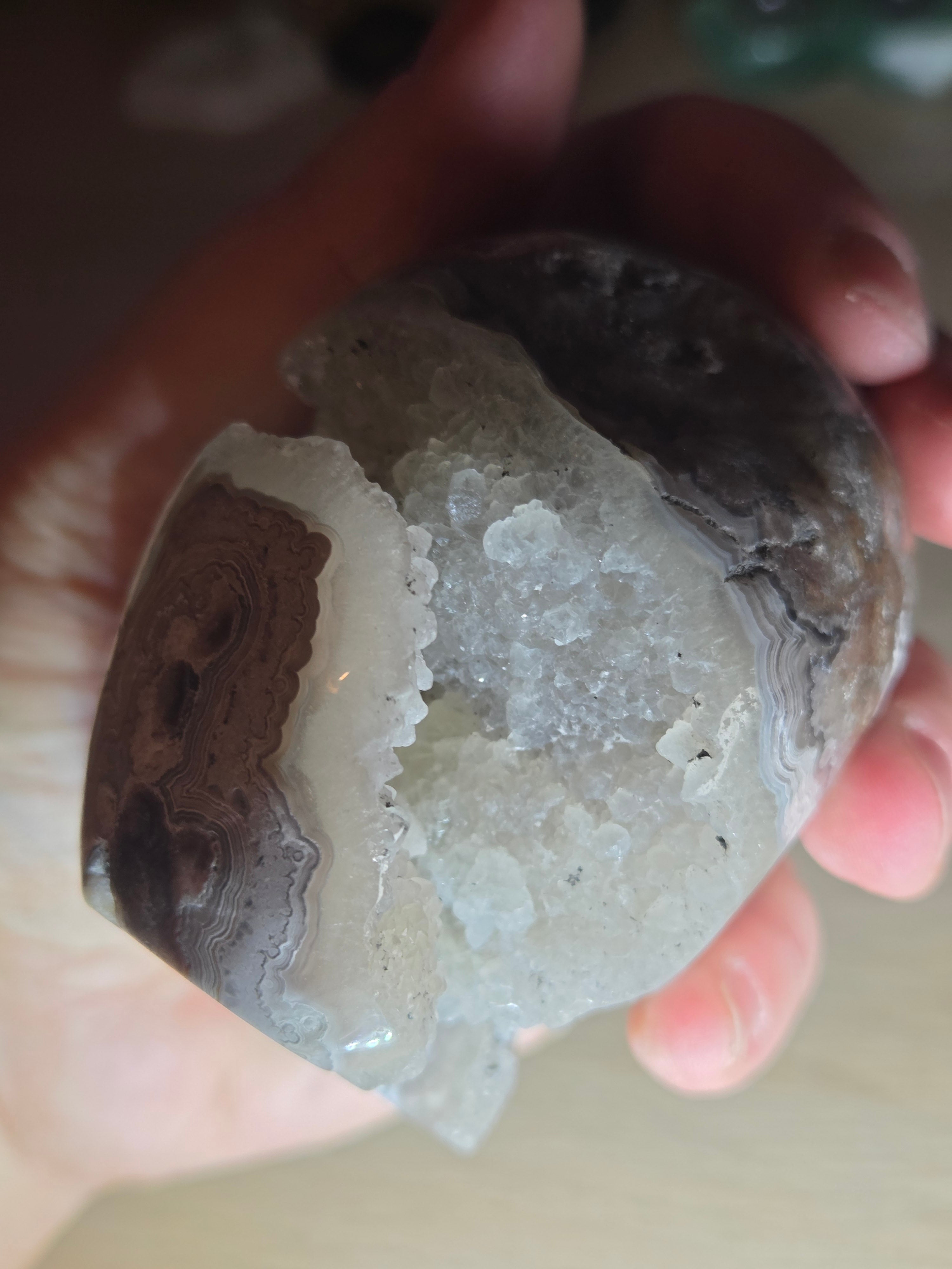 Mexican crazy agate crystal Skull  with open Duzy carving