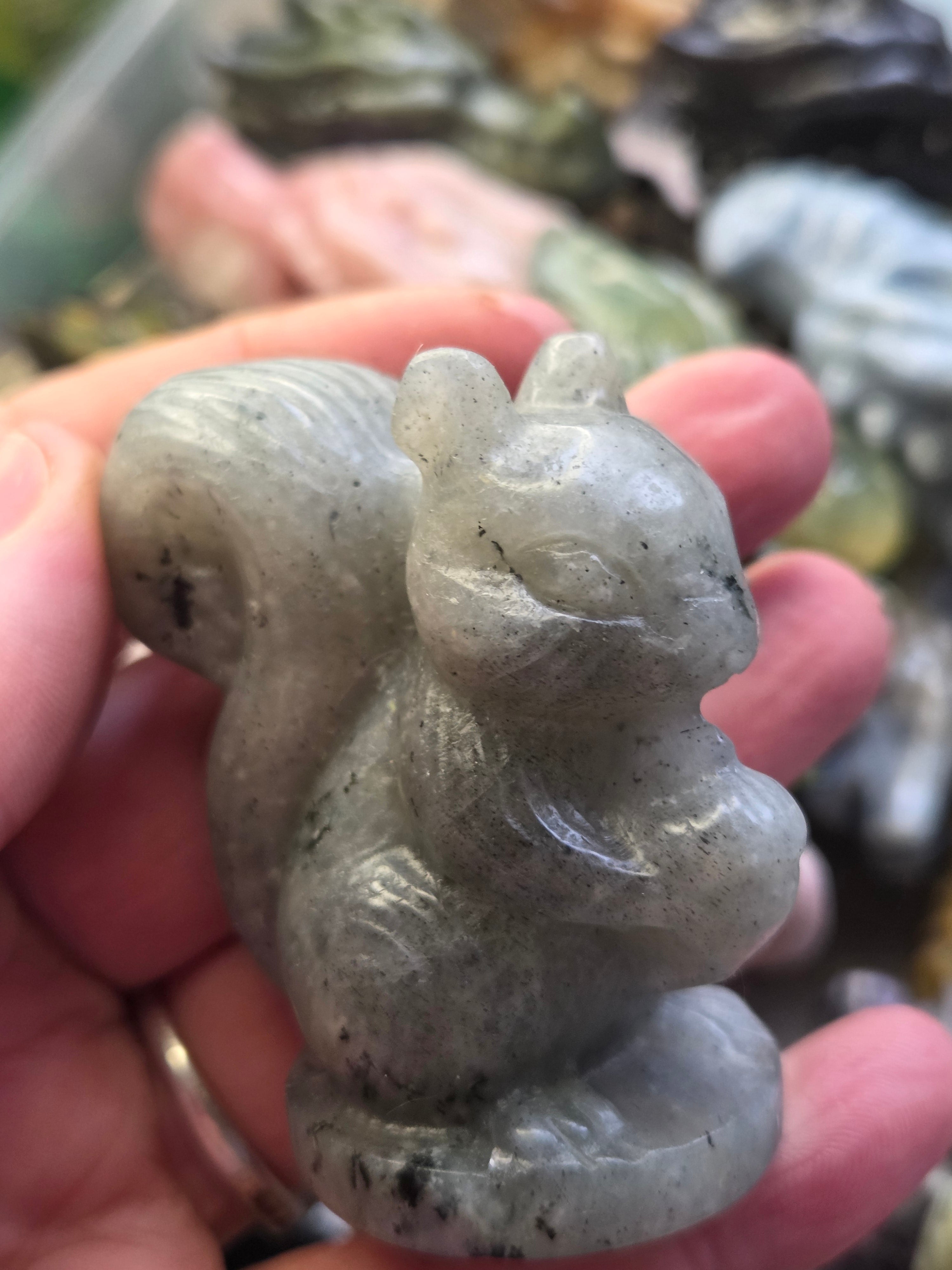 Labradorite crystal squirrel carving