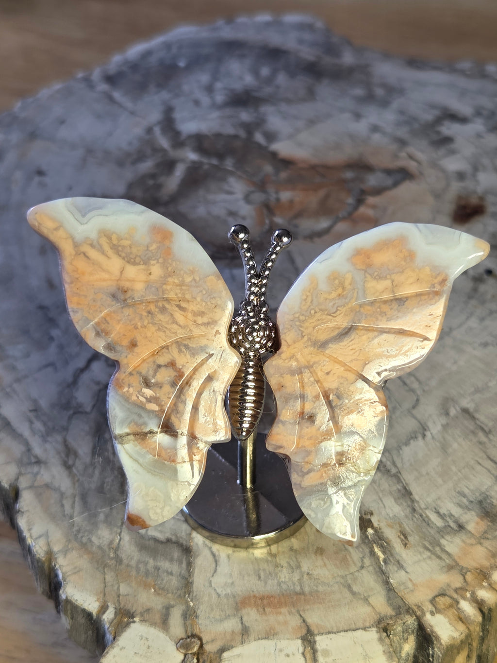 Pink agate crystal butterfly