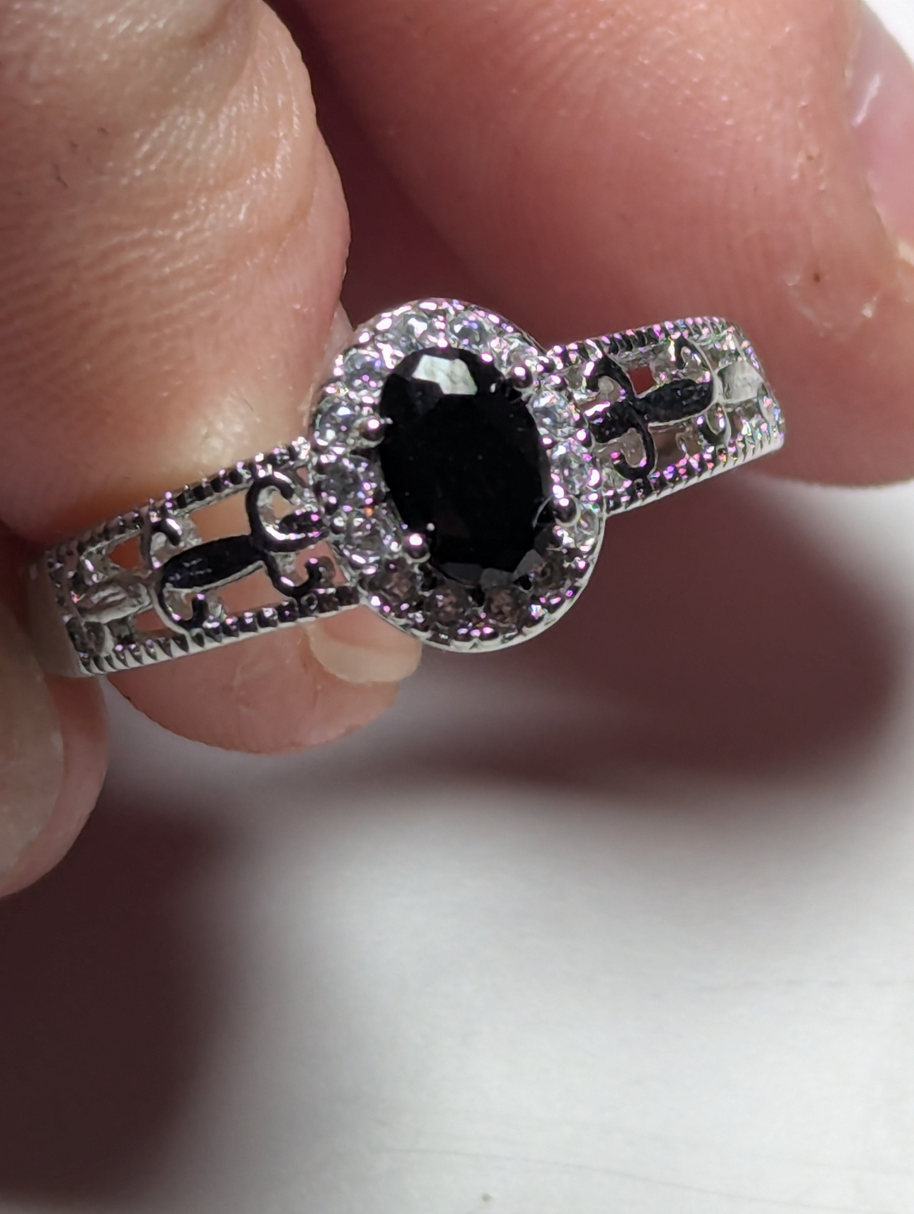 Black tourmaline crystal adjustable ring stainless steel