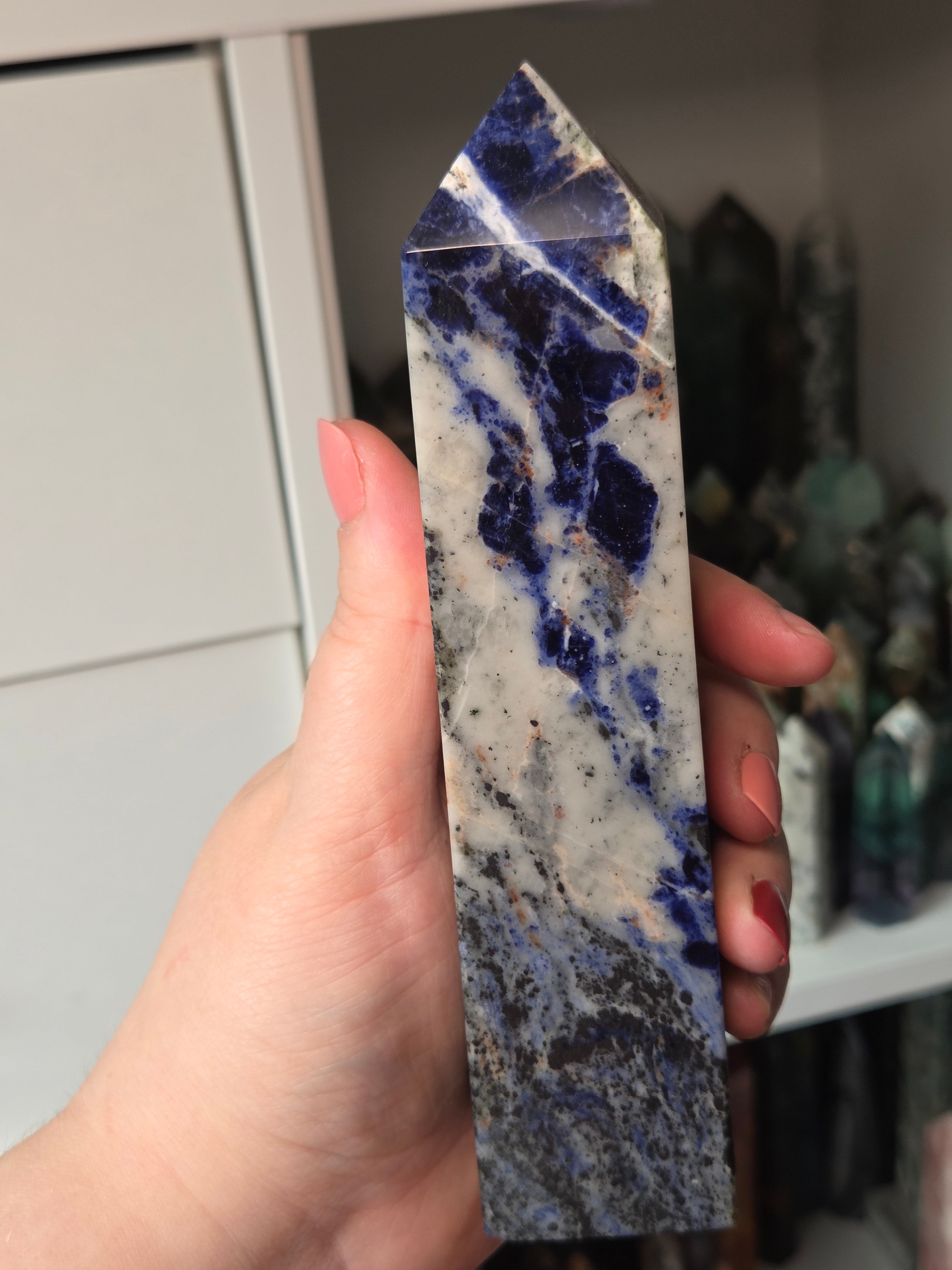 Large beautiful sodalite crystal tower