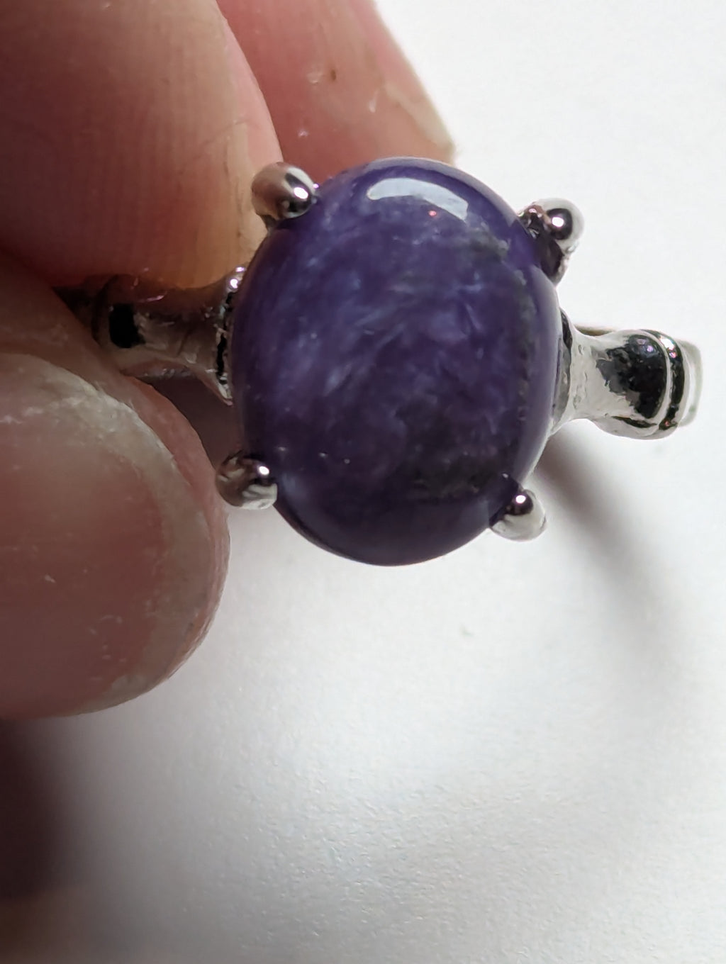 purple charoite crystal adjustable ring stainless steel