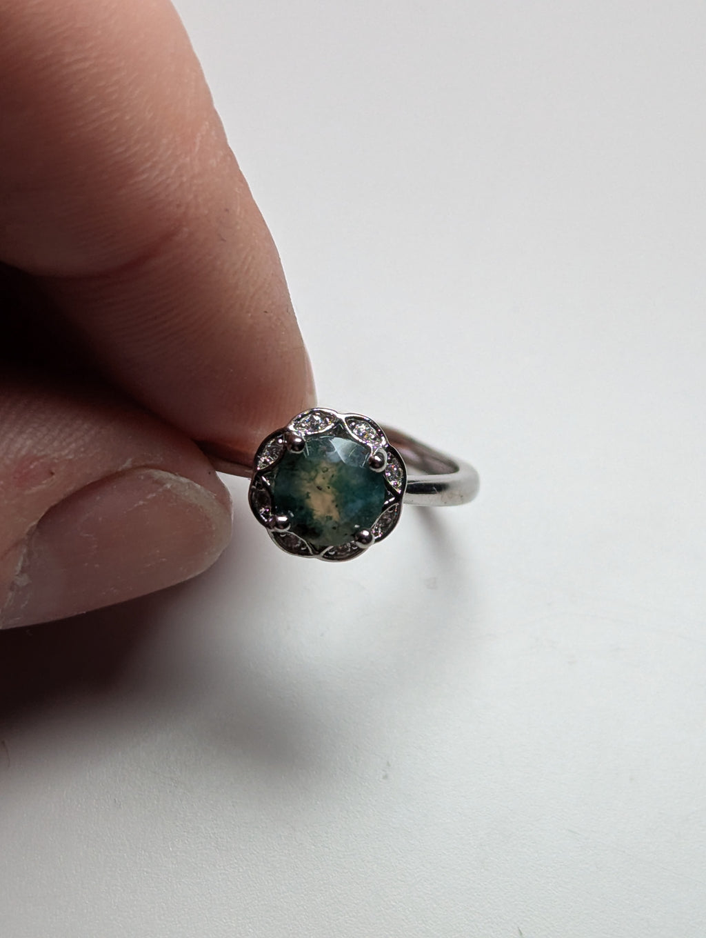 Moss Agate crystal Adjustable ring stainless steel