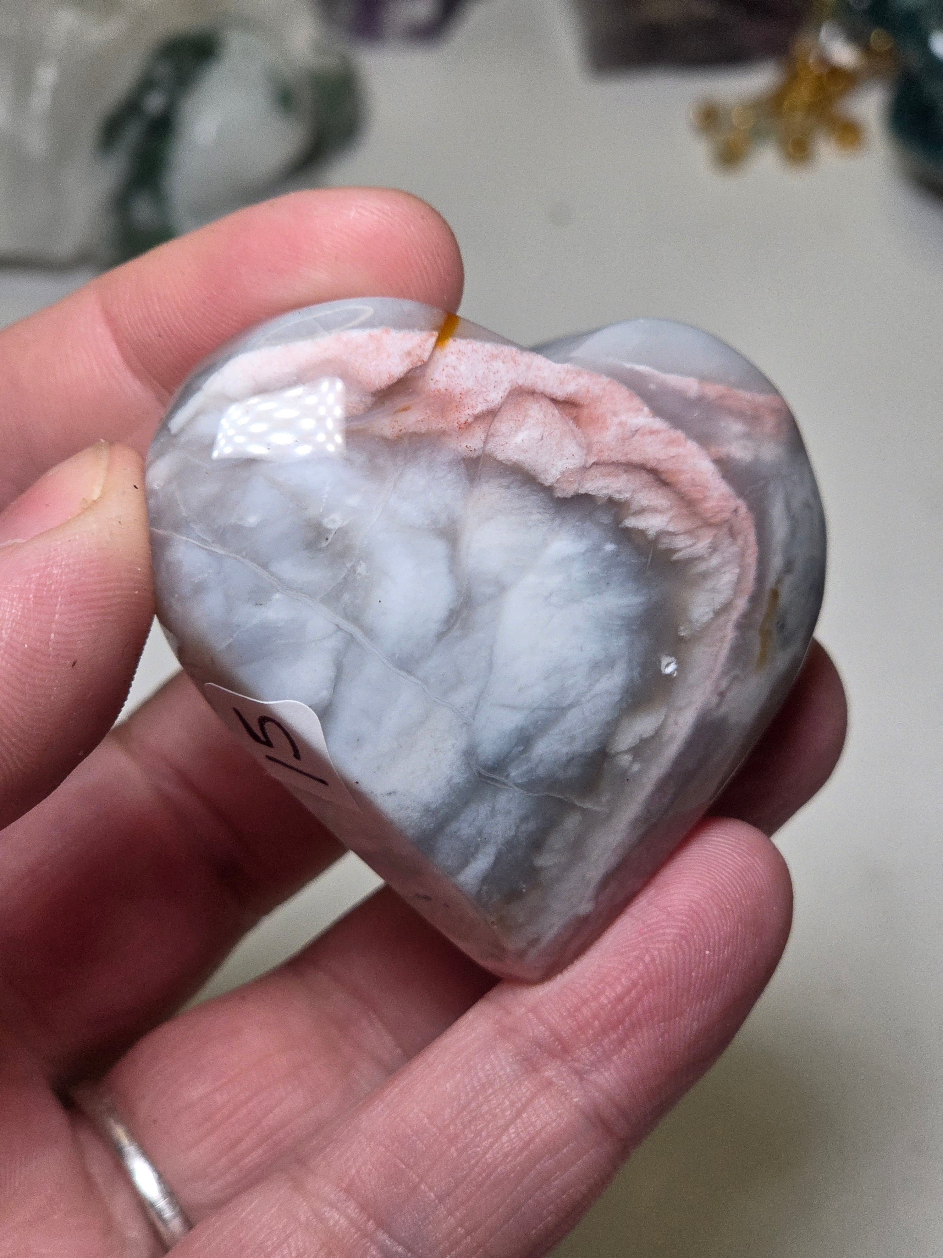 Pink petrified wood crystal heart carving