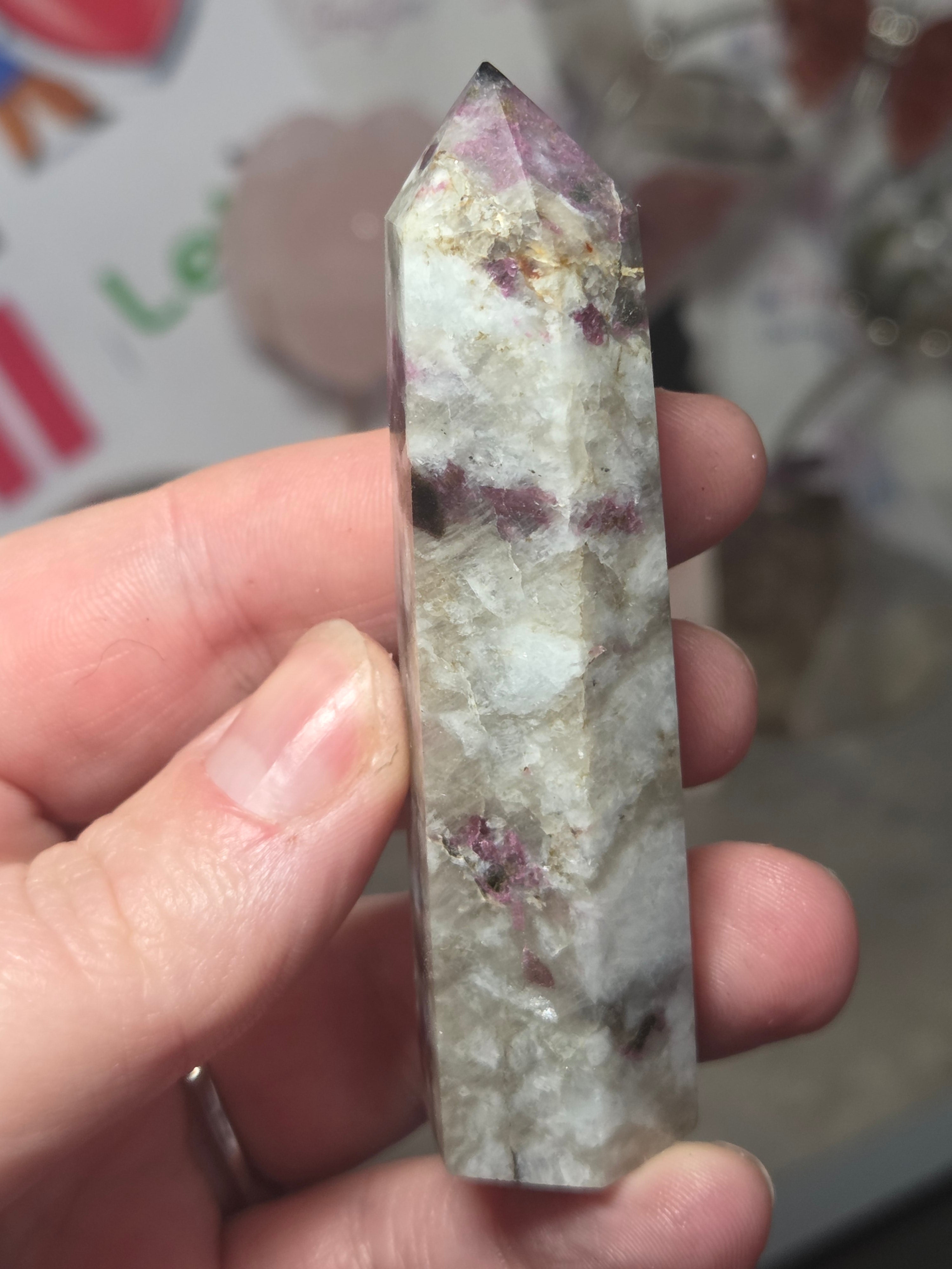 Pink Tourmaline crystal tower with smokey quartz