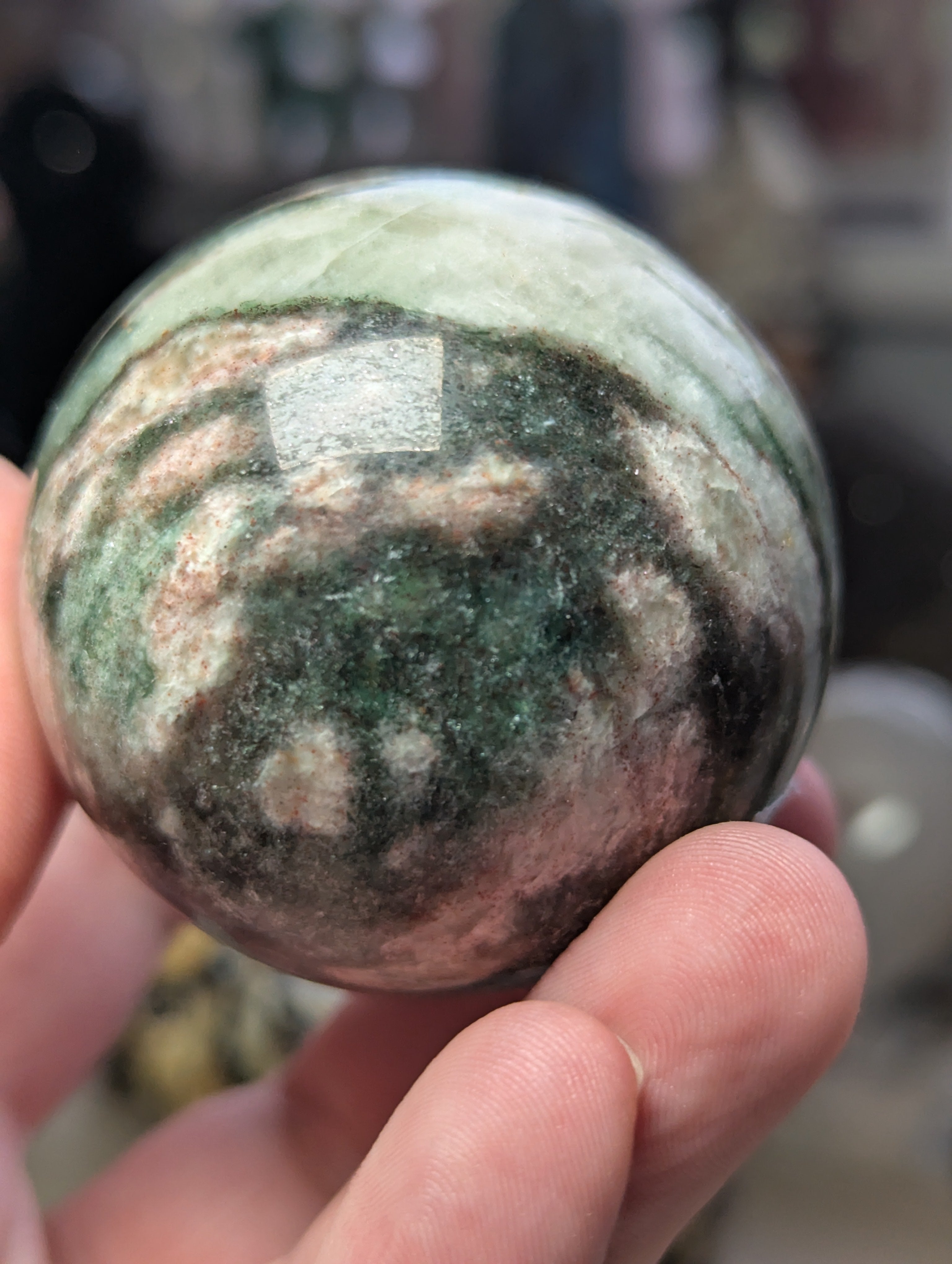 Green mica with plumb blossom tourmaline sphere 5cm