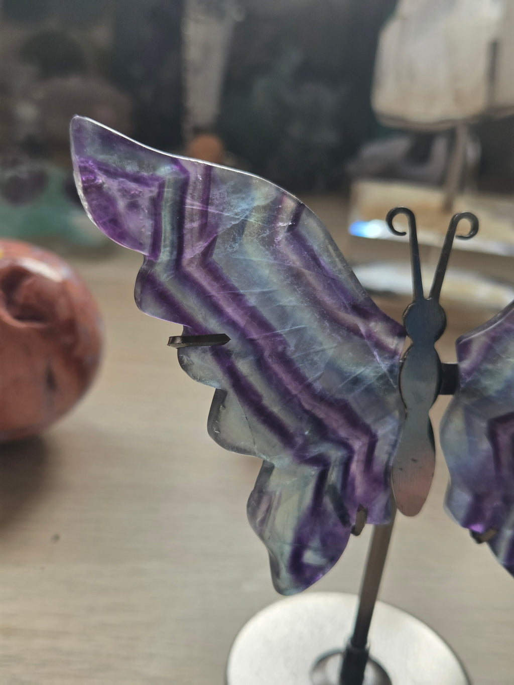 Rainbow flourite crystal butterfly carving