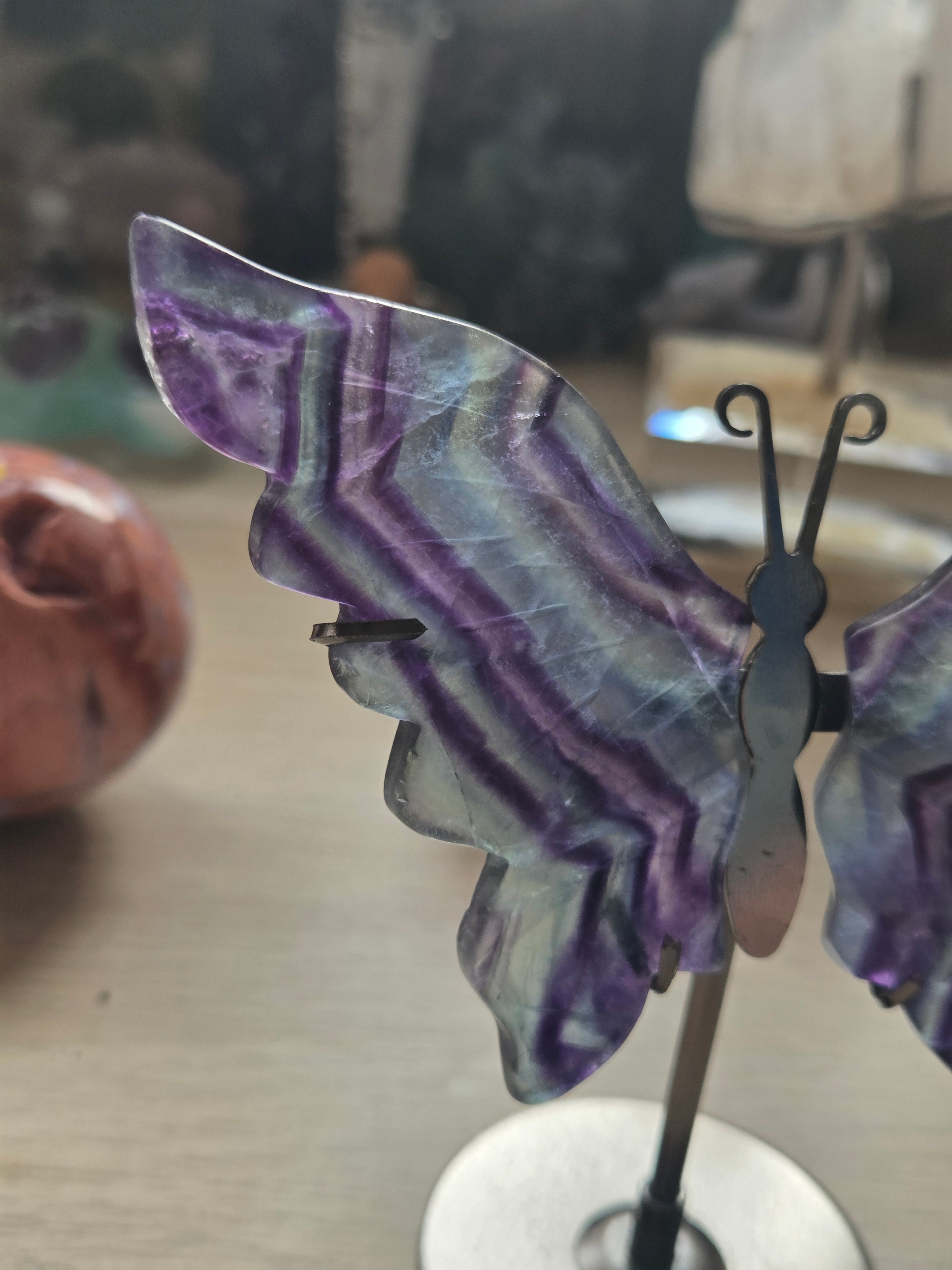 Rainbow flourite crystal butterfly carving