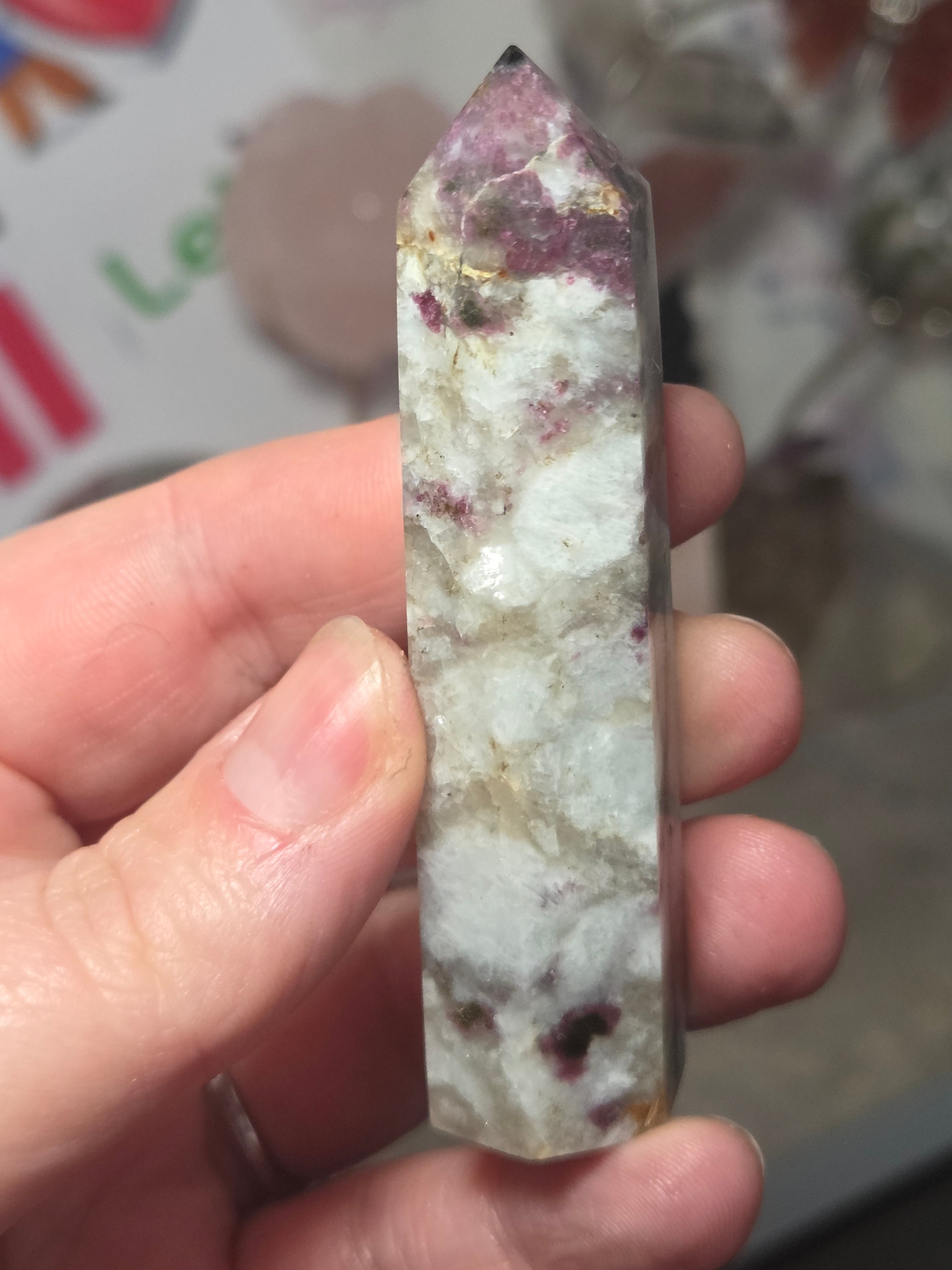 Pink Tourmaline crystal tower with smokey quartz
