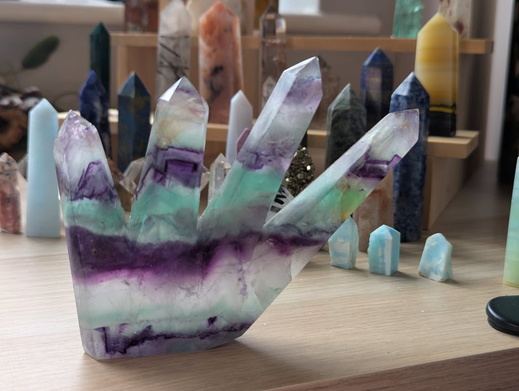 Beautiful four points Flourite crystal tower