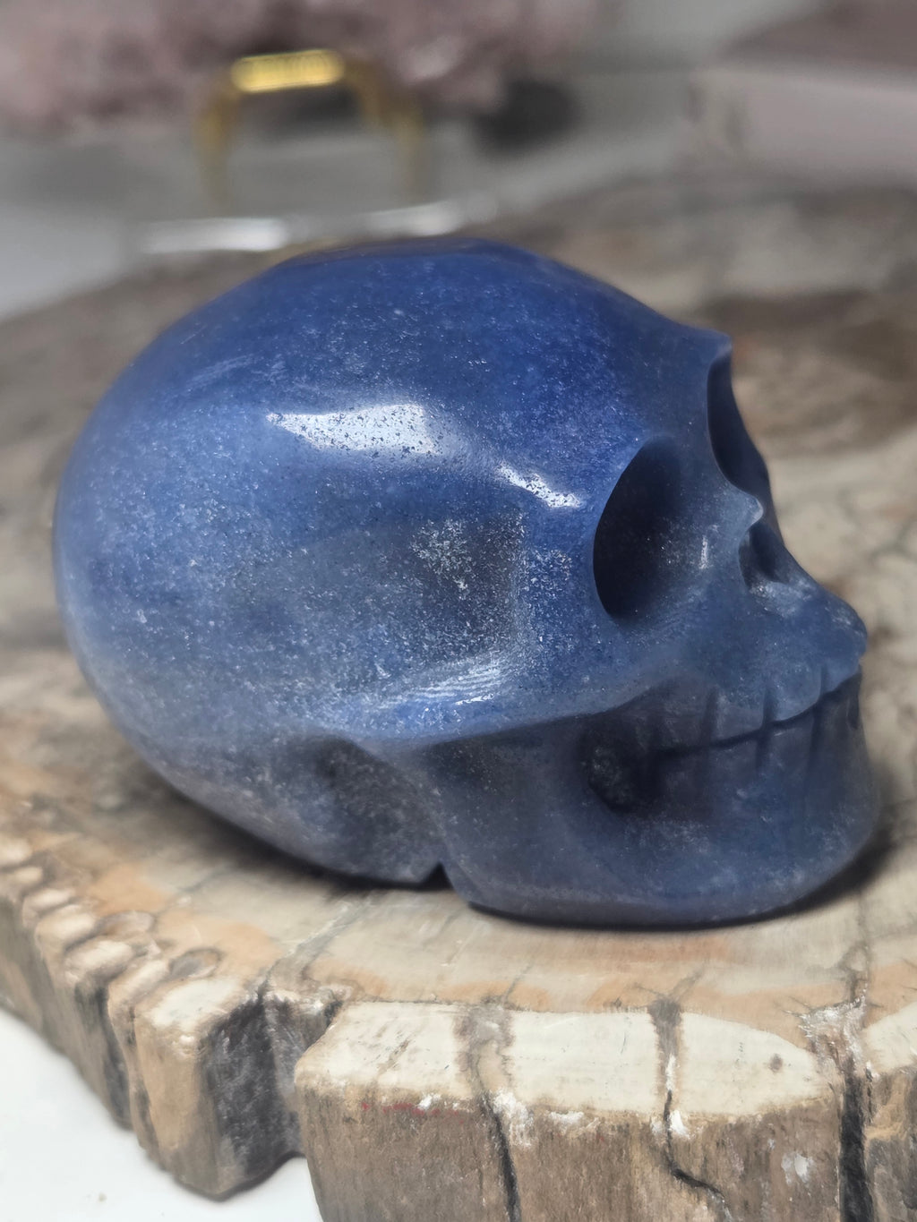 Blue Aventurine crystal skull carving