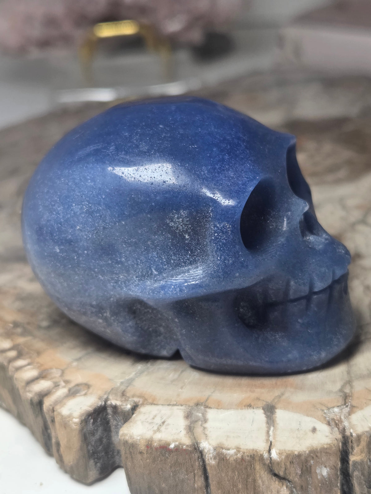Blue Aventurine crystal skull carving