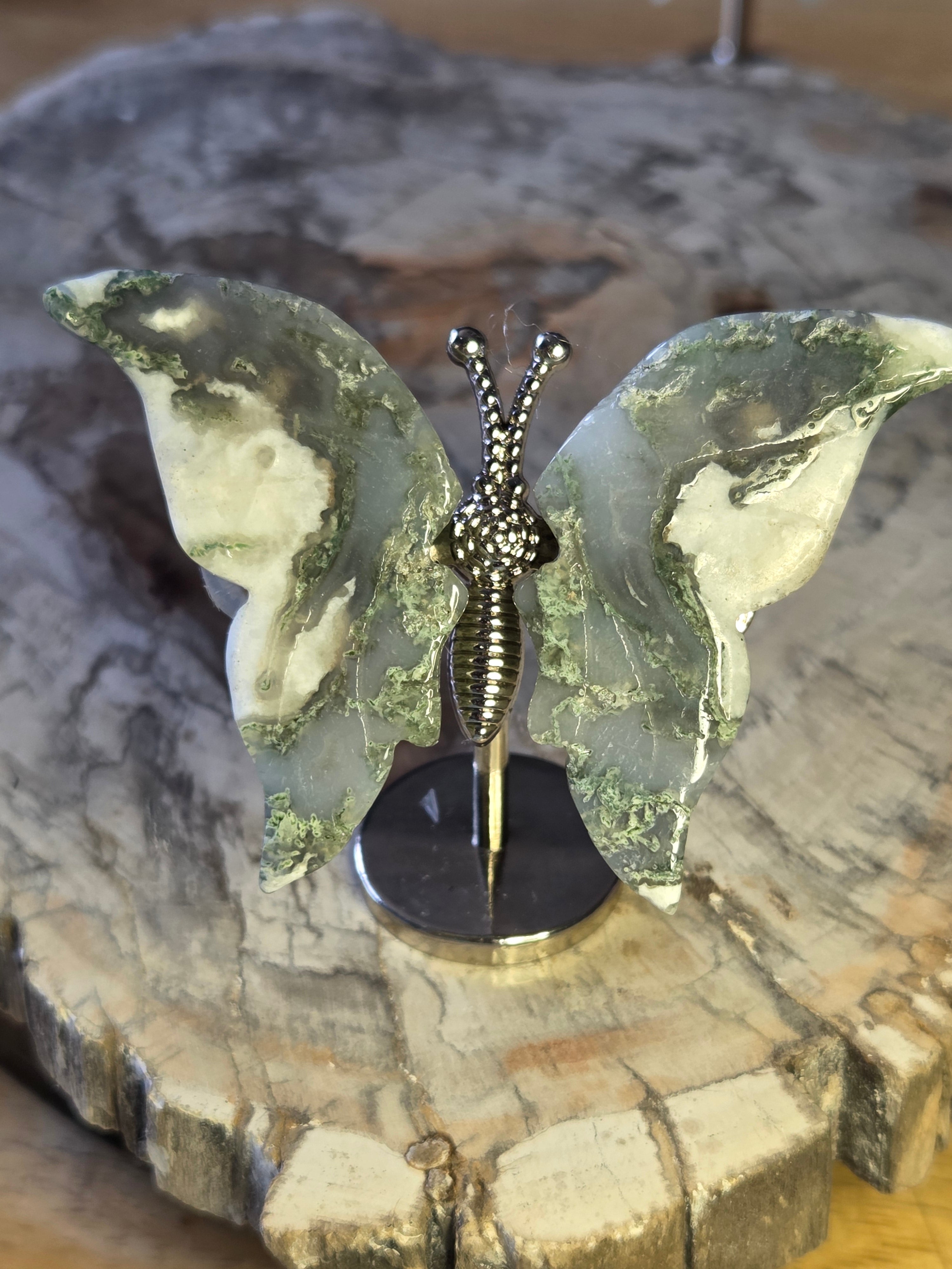 Moss agate crystal butterfly carving