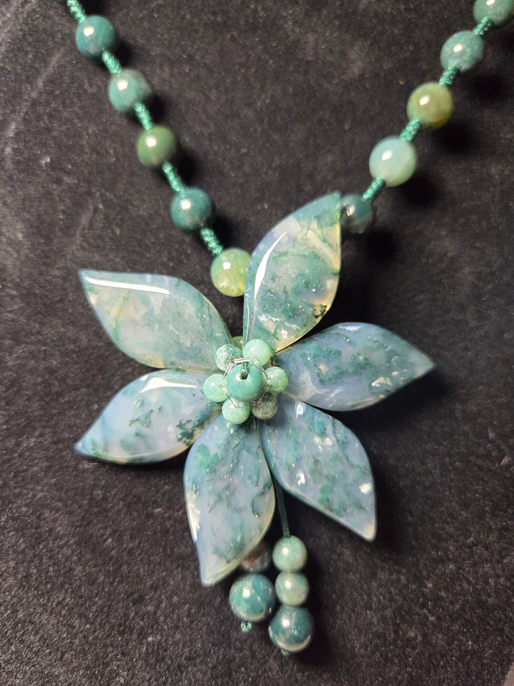 Amazing  grade AAA Moss agate crystal long  necklace