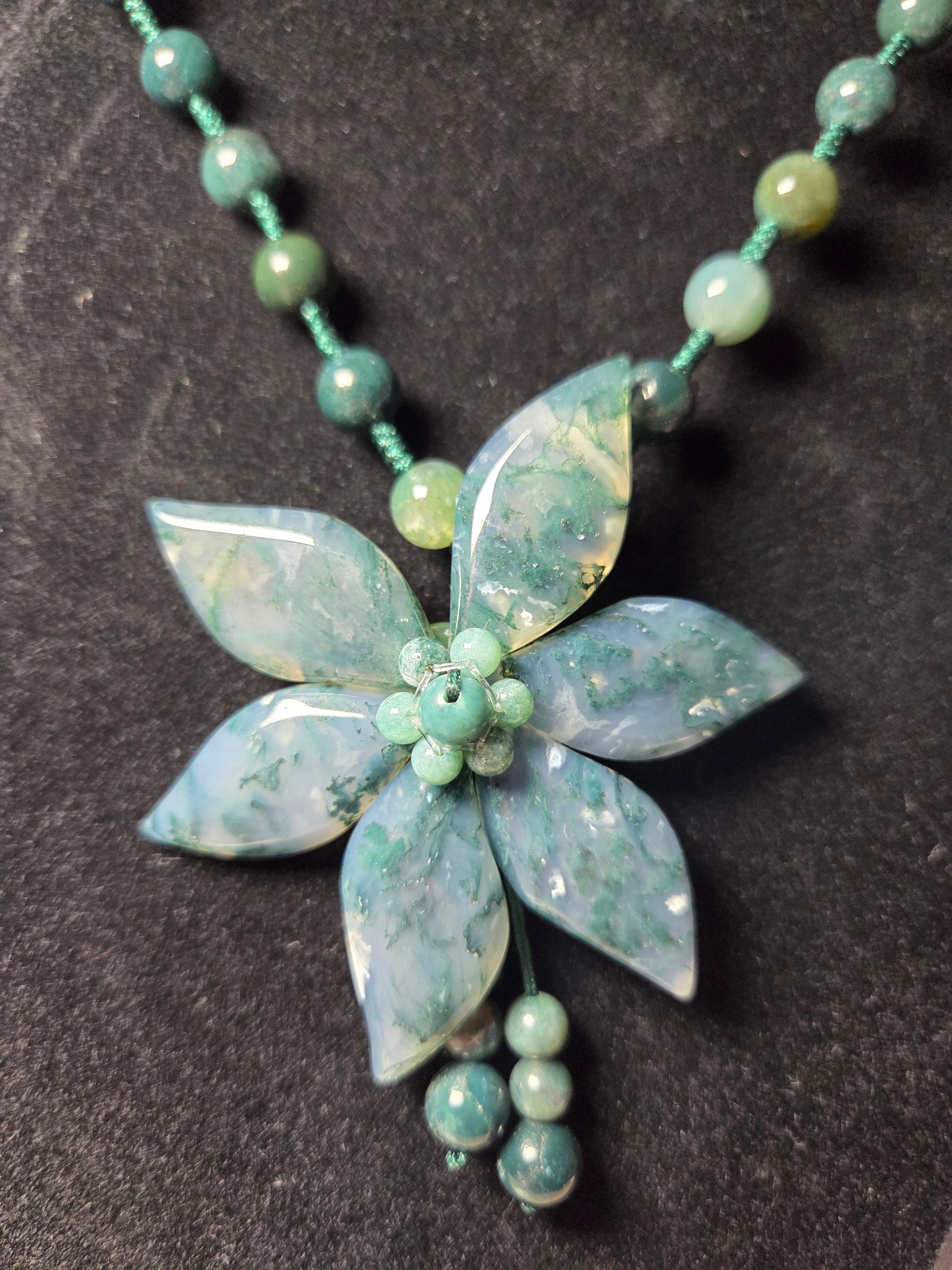 Amazing  grade AAA Moss agate crystal long  necklace