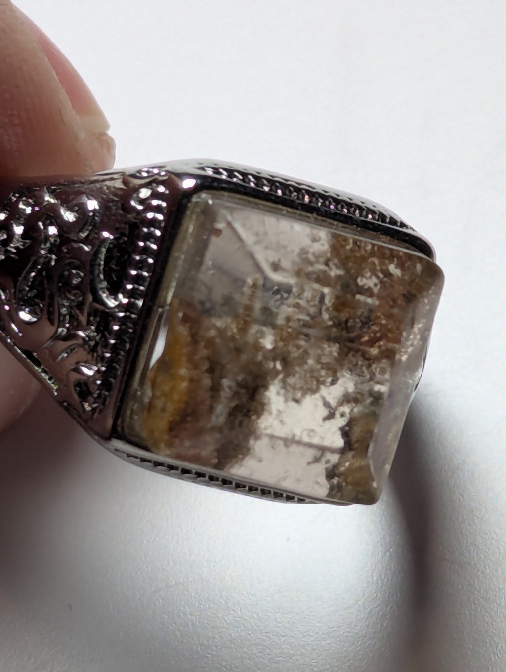 Garden quartz crystal adjustable ring stainless steel
