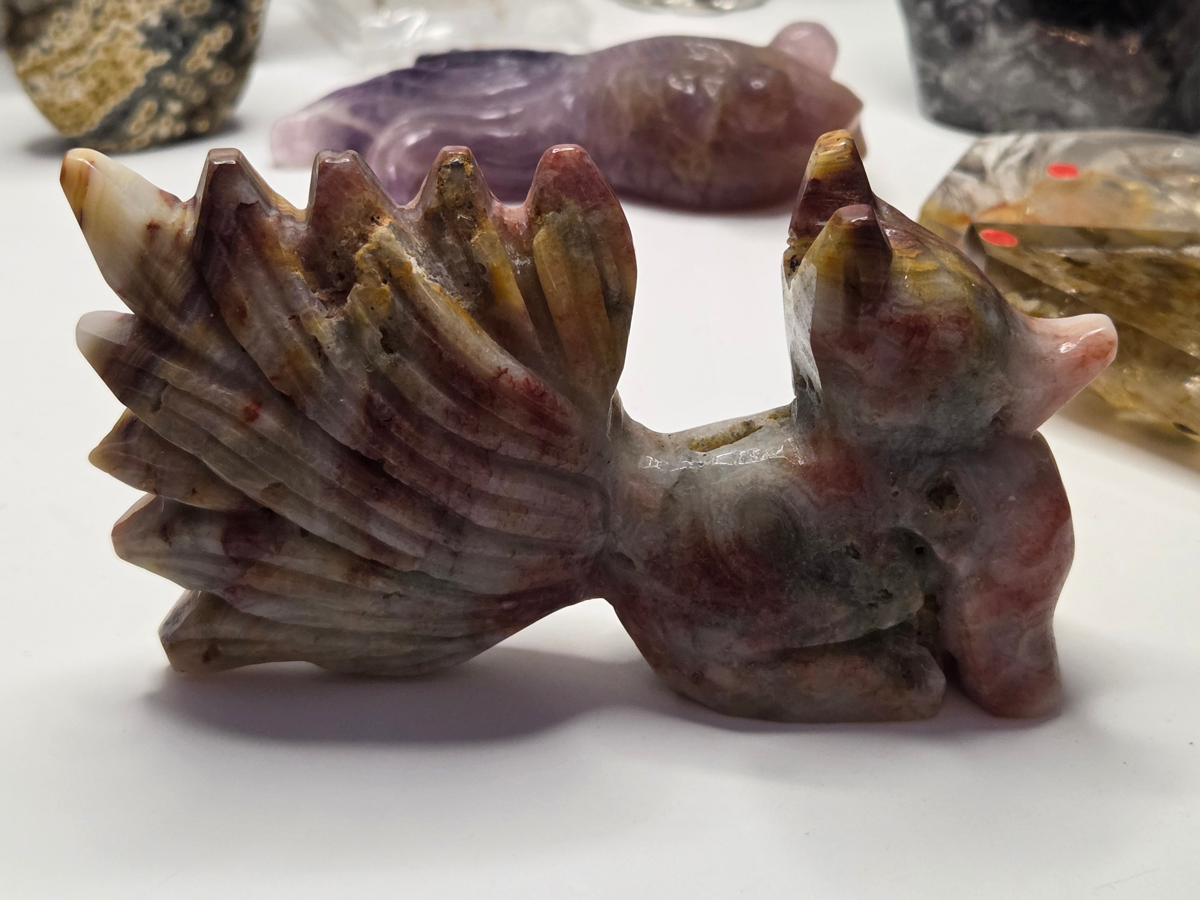 Mexican agate crystal nine tail fox carving
