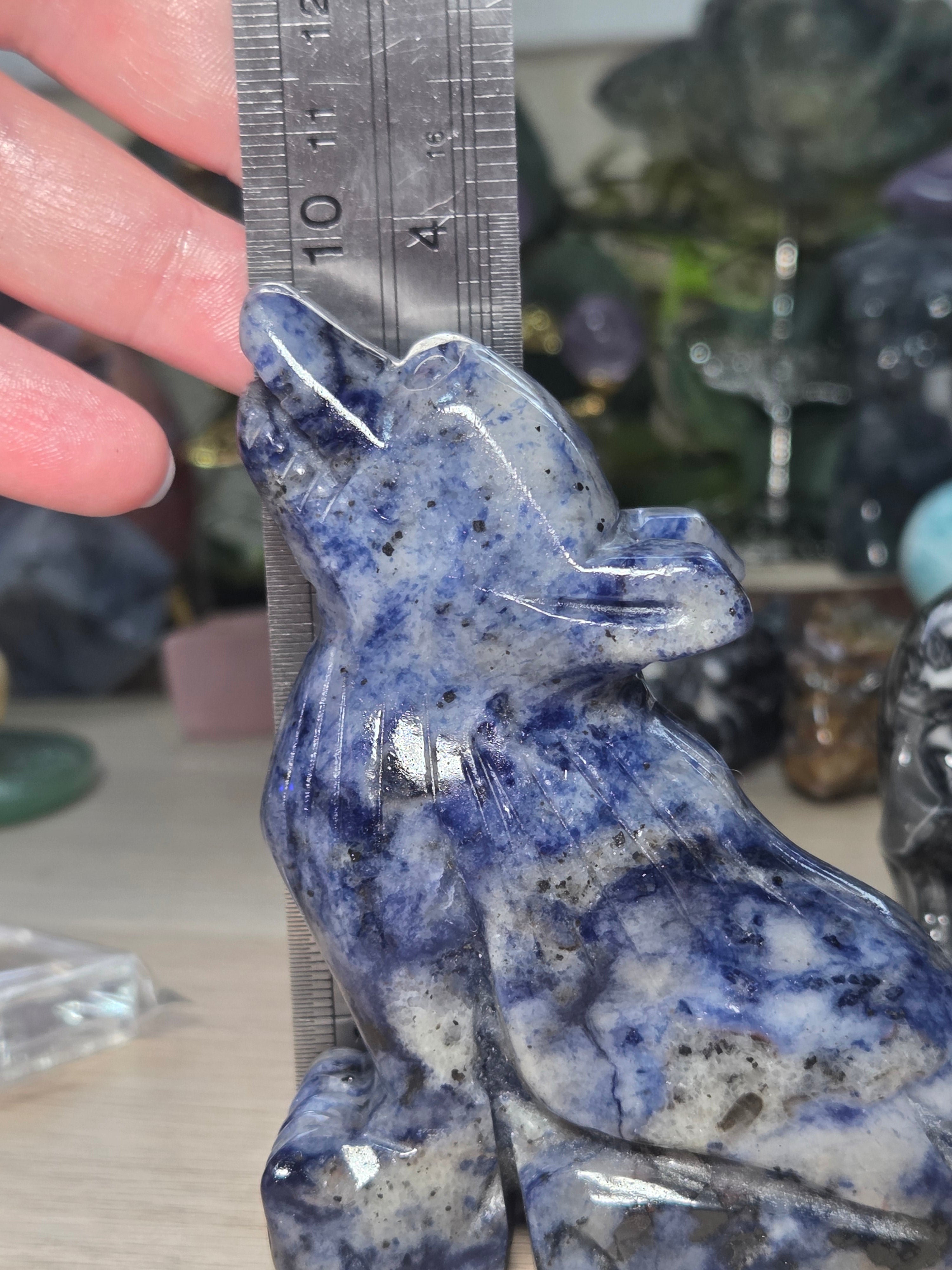 Sodalite howling wolf carving