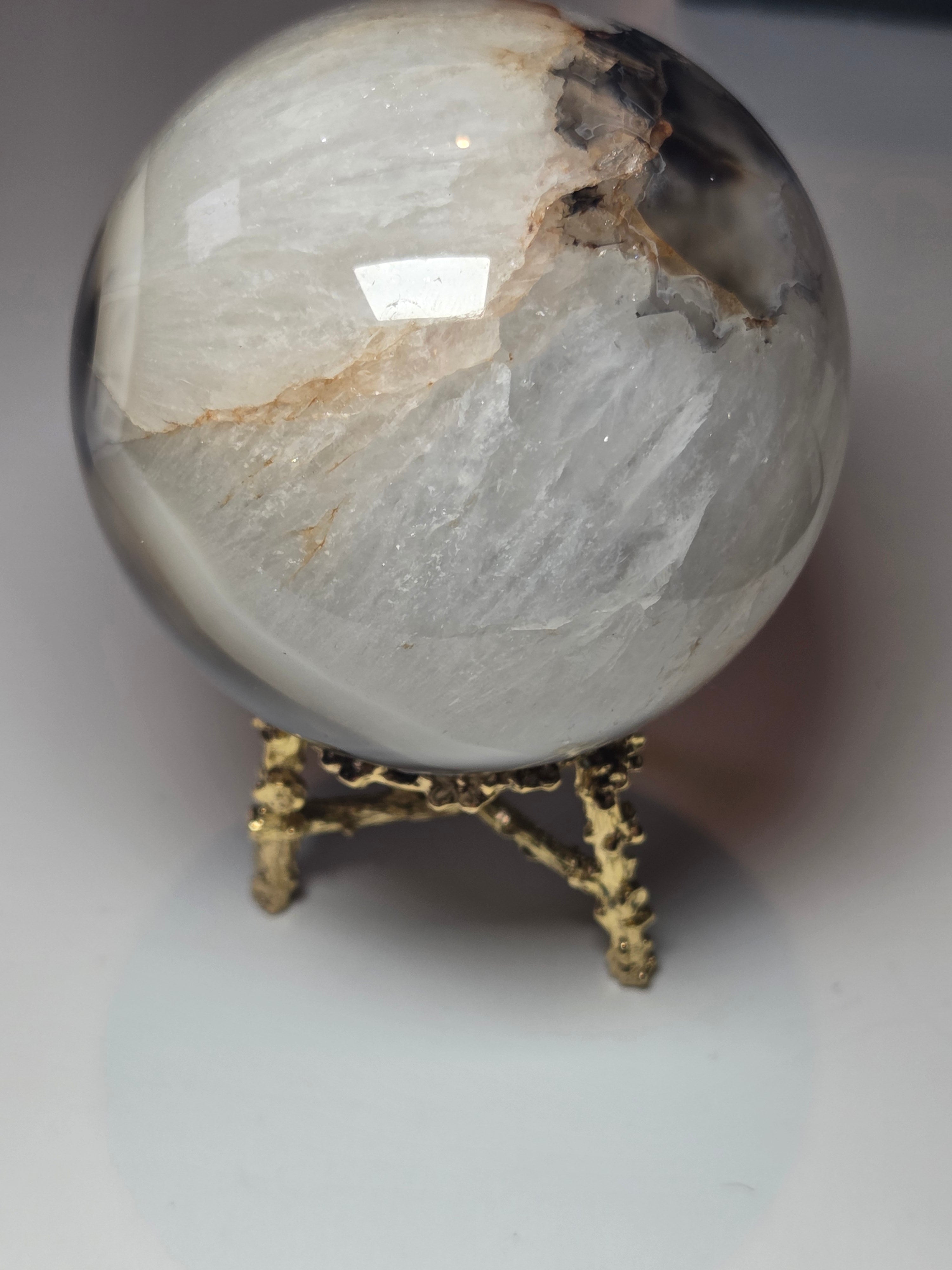 Agate  and quartz crystal sphere  with imperfections