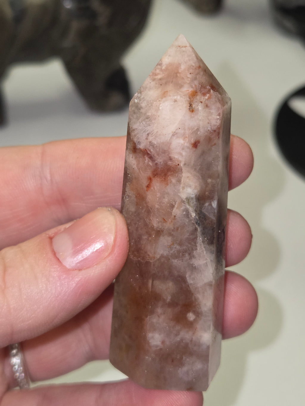 Sunstone with fire quartz crystal tower