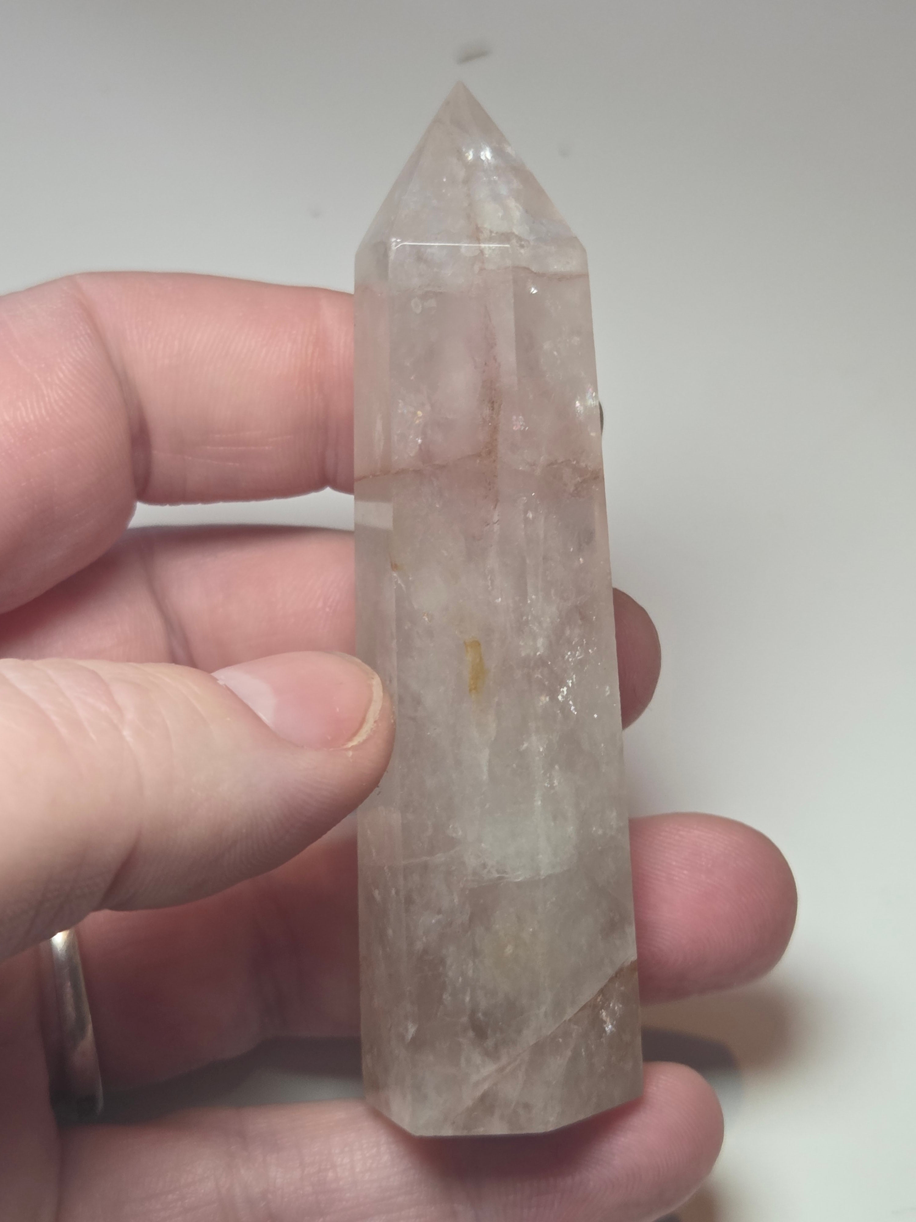 Fire quartz crystal tower carving with imperfections