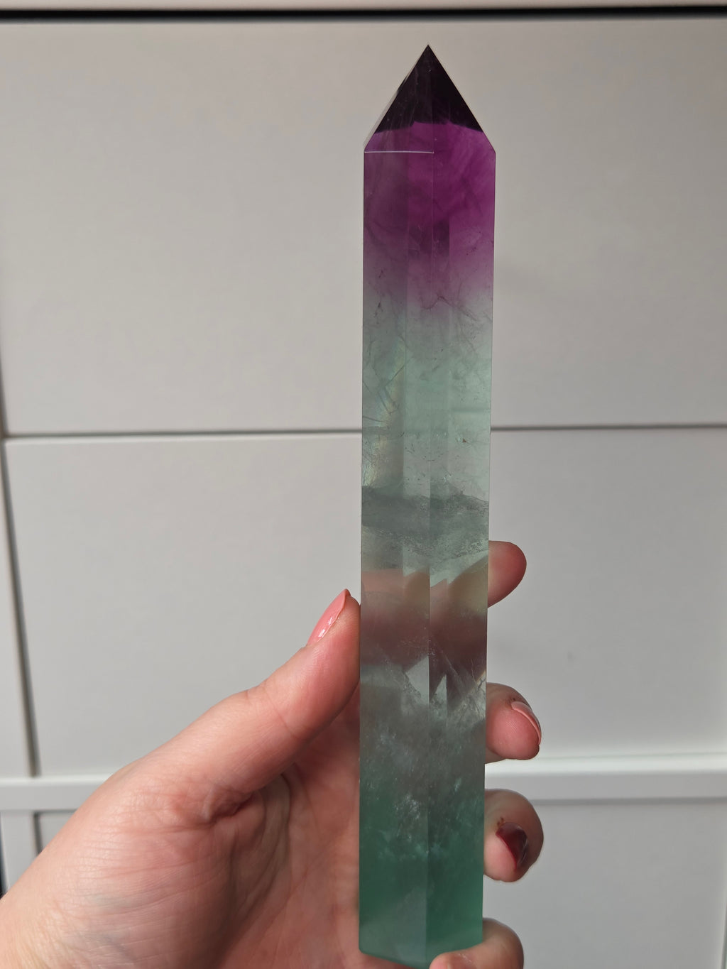 Beautiful large Flourite crystal tower carving