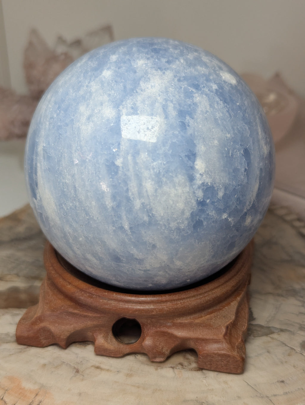 Large celecite crystal sphere