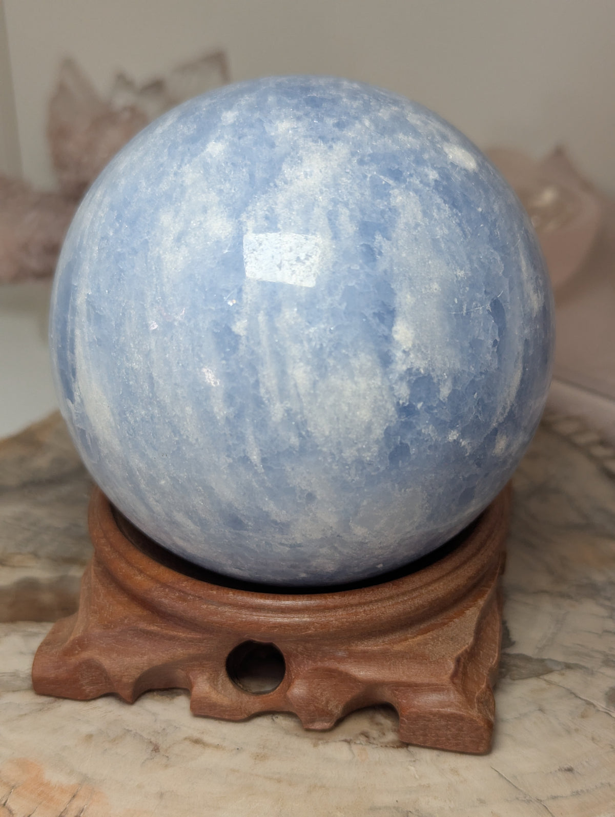 Large celecite crystal sphere