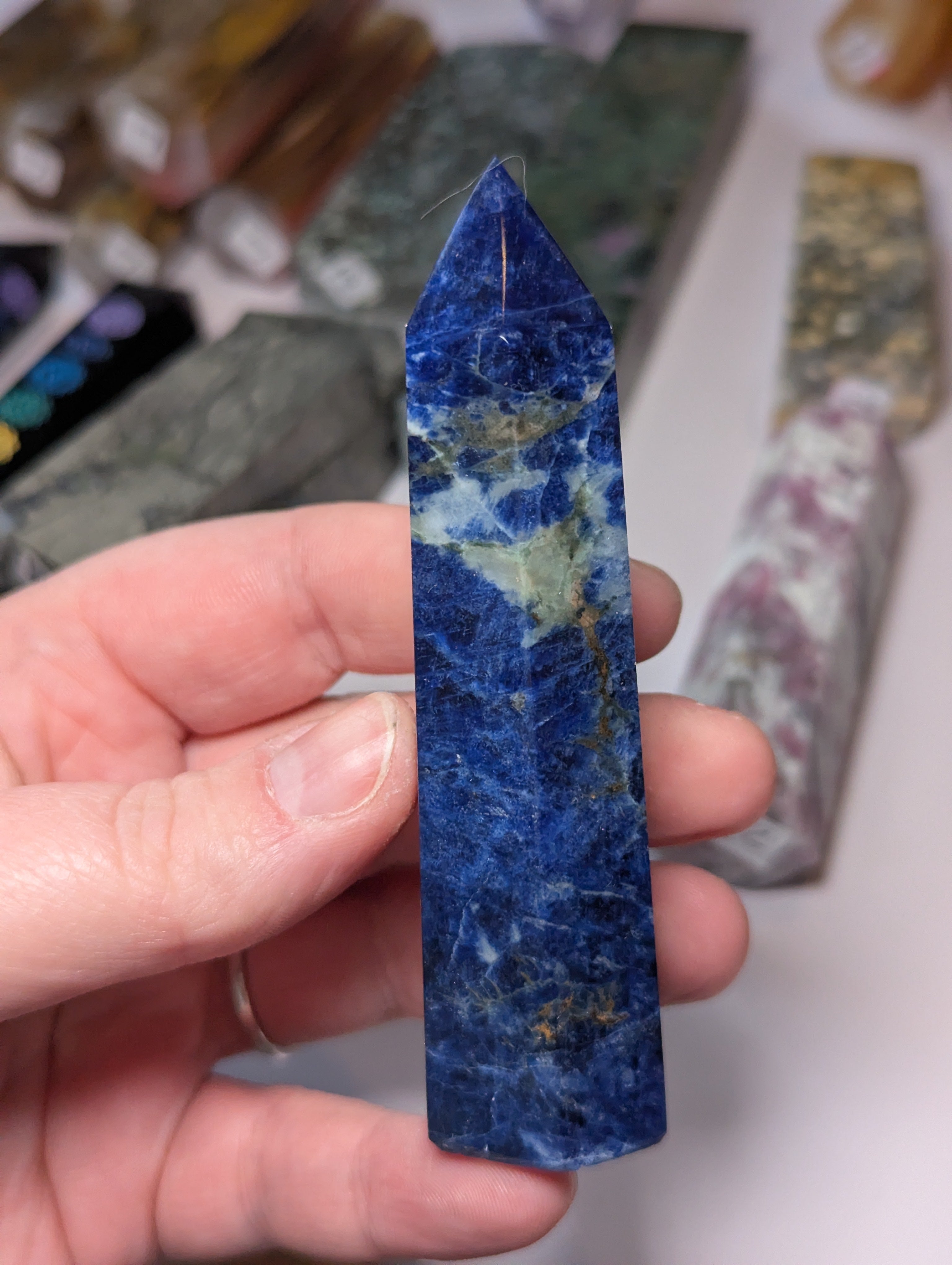 Sodalite crystal tower carving