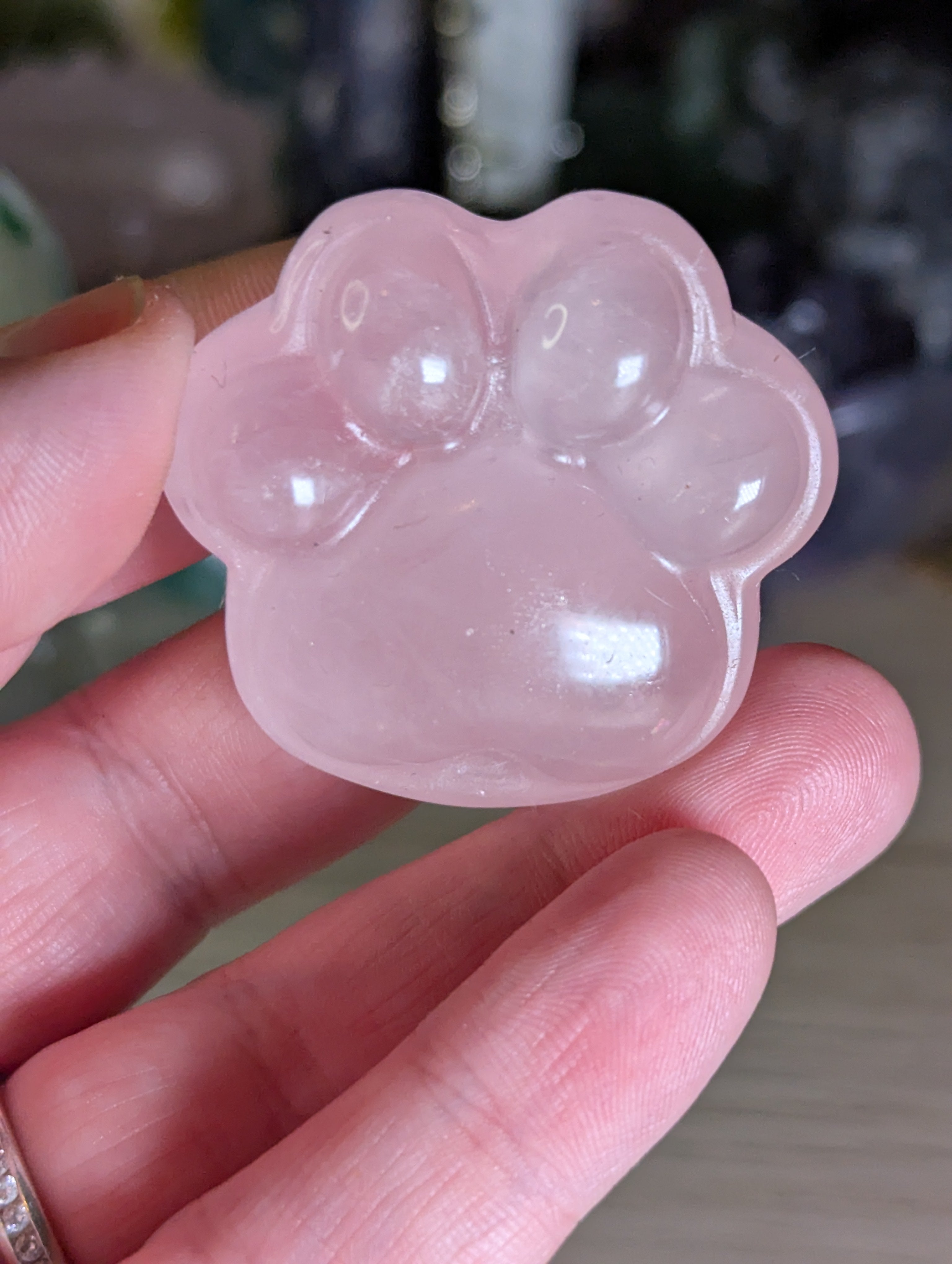 Rose quartz crystal paw print