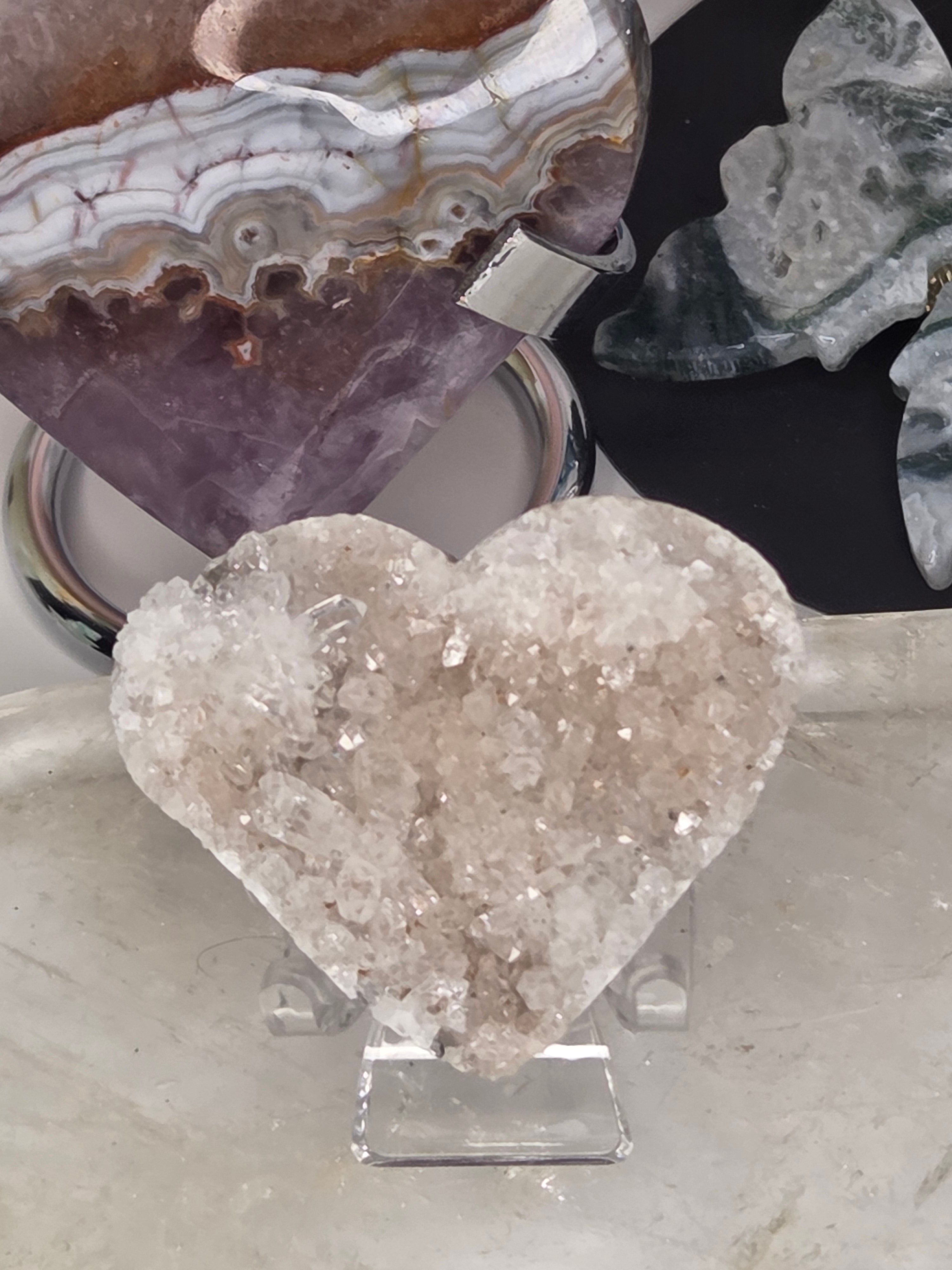 Beautiful  clear quartz needle cluster heart carving