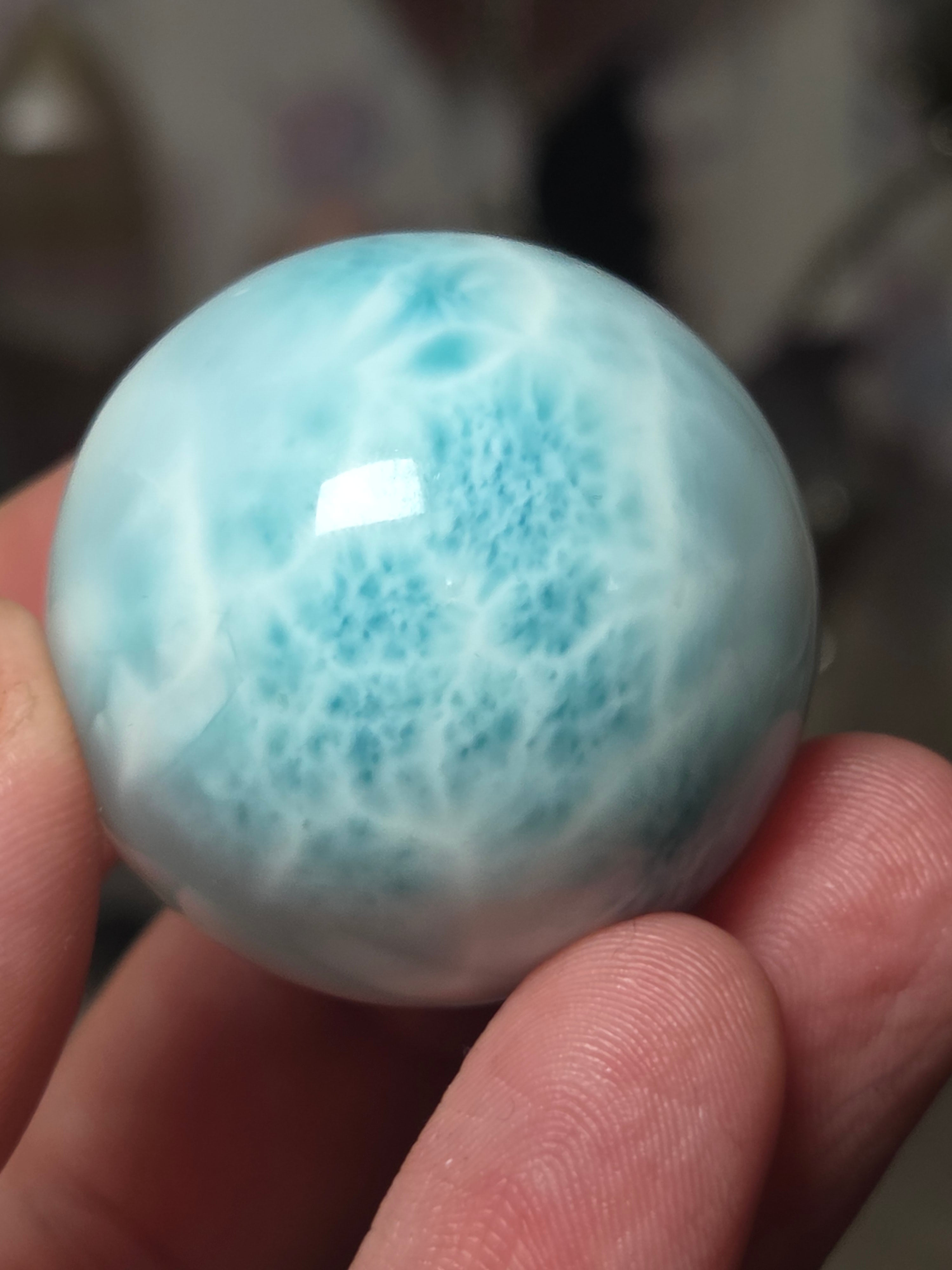 Rare beautiful Larimar crystal sphere with certificate