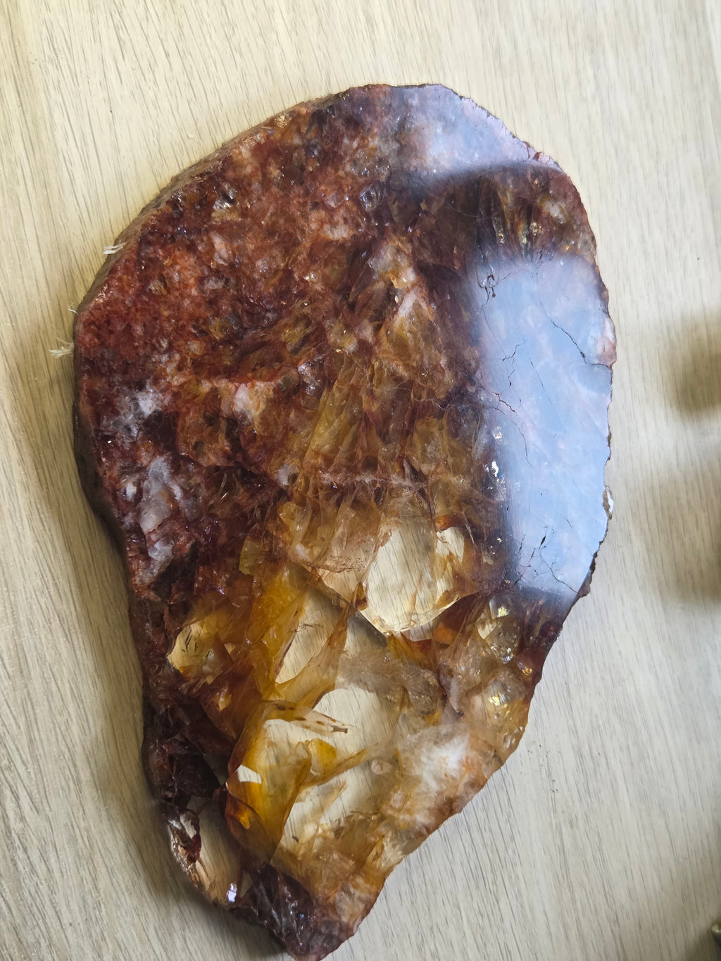 XL Grade A A fire quartz crystal slice with stand