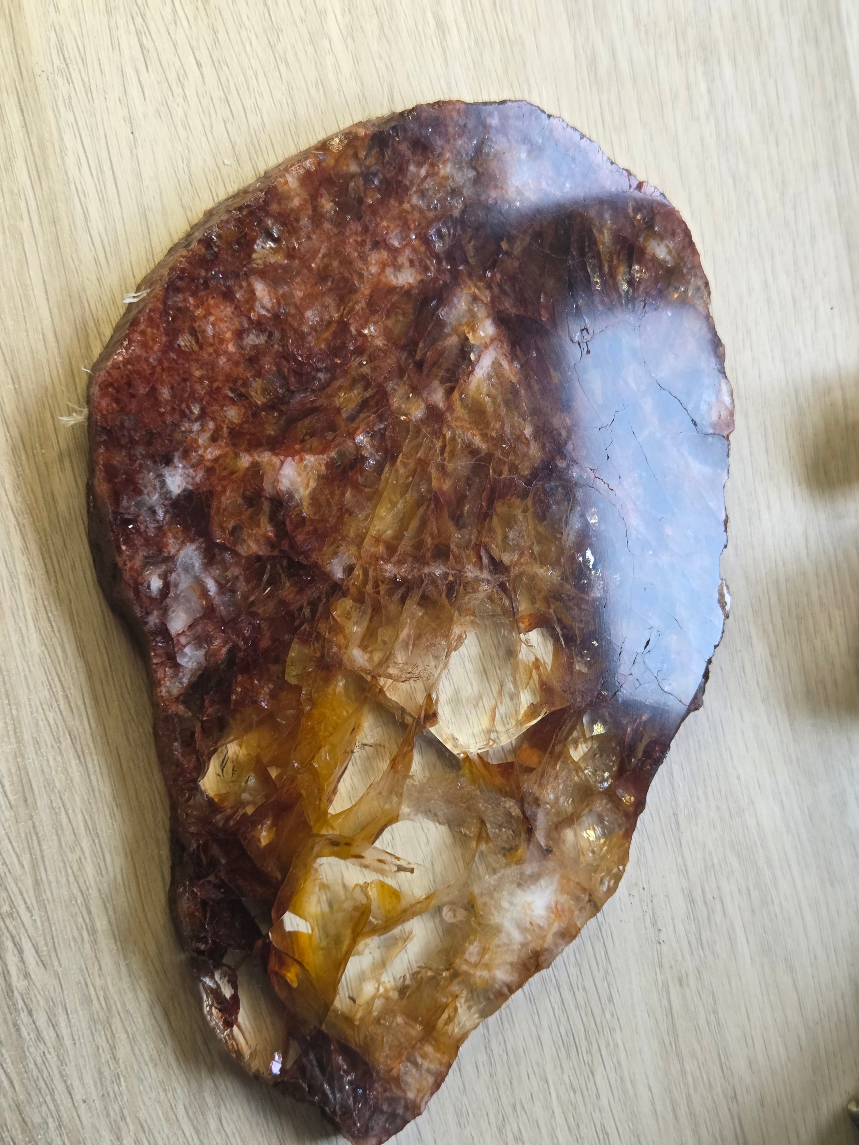 XL Grade A A fire quartz crystal slice with stand