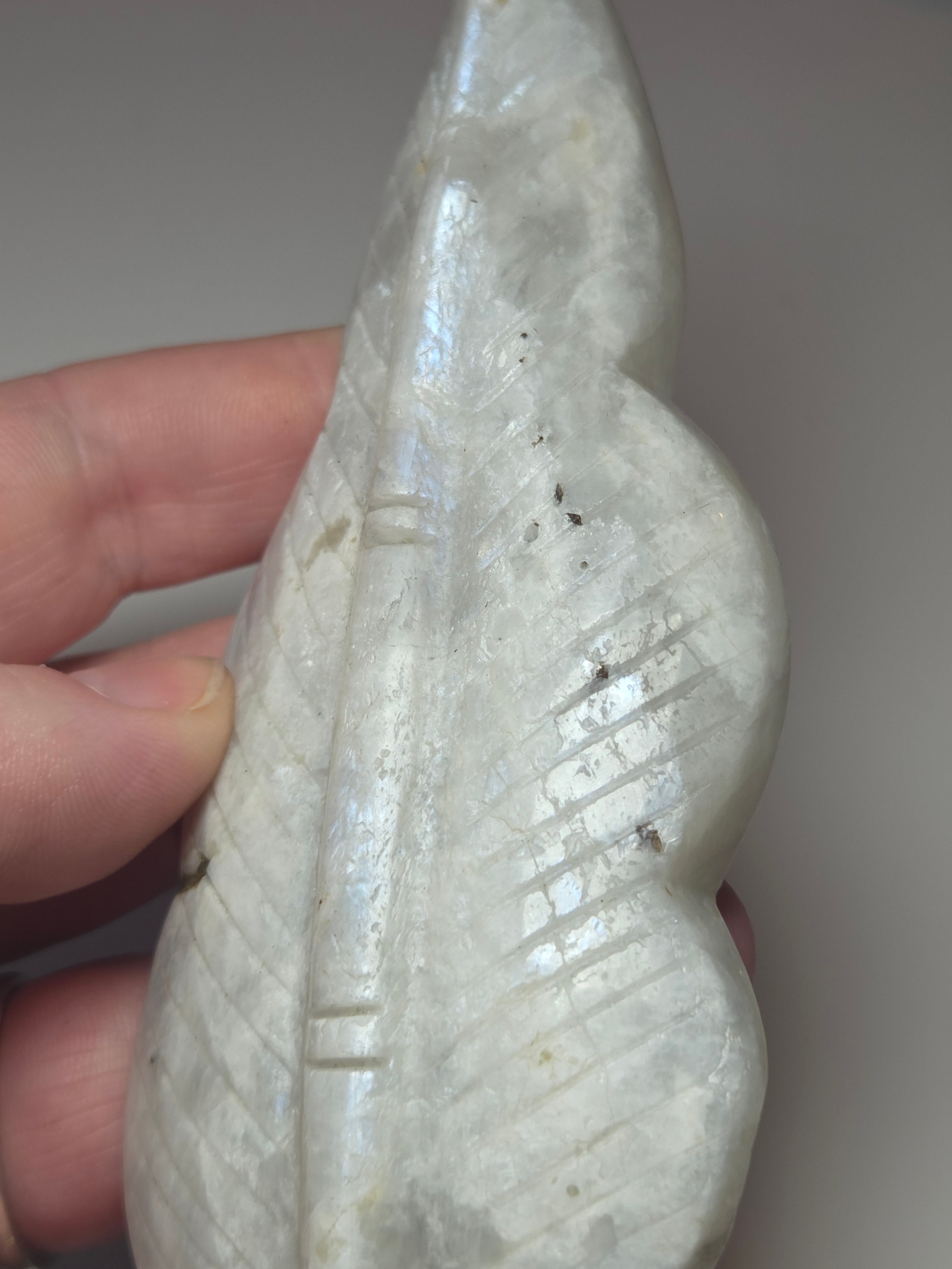Rainbow moonstone crystal feather carving