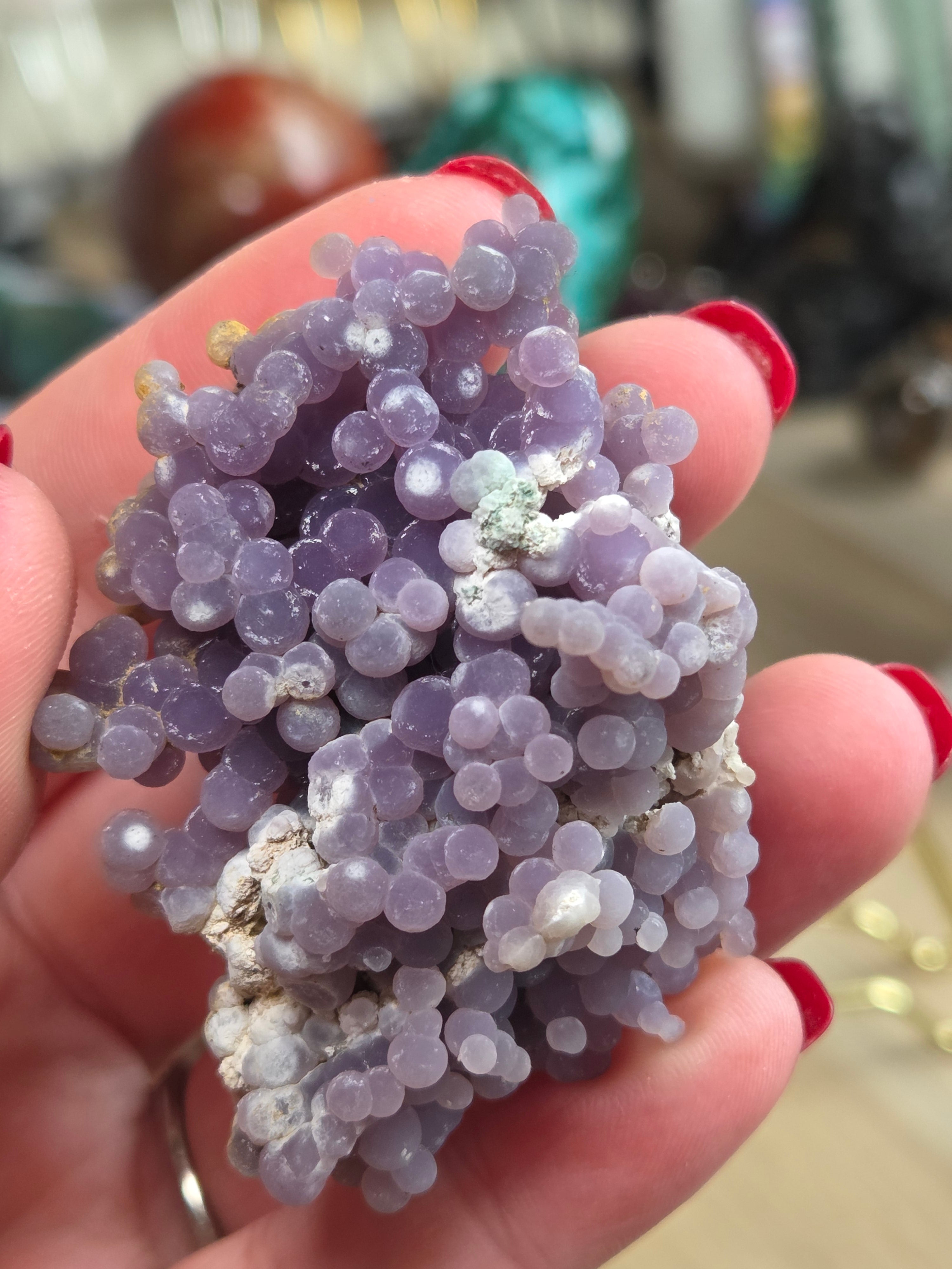 Beautiful rare grape agate specimen with  case