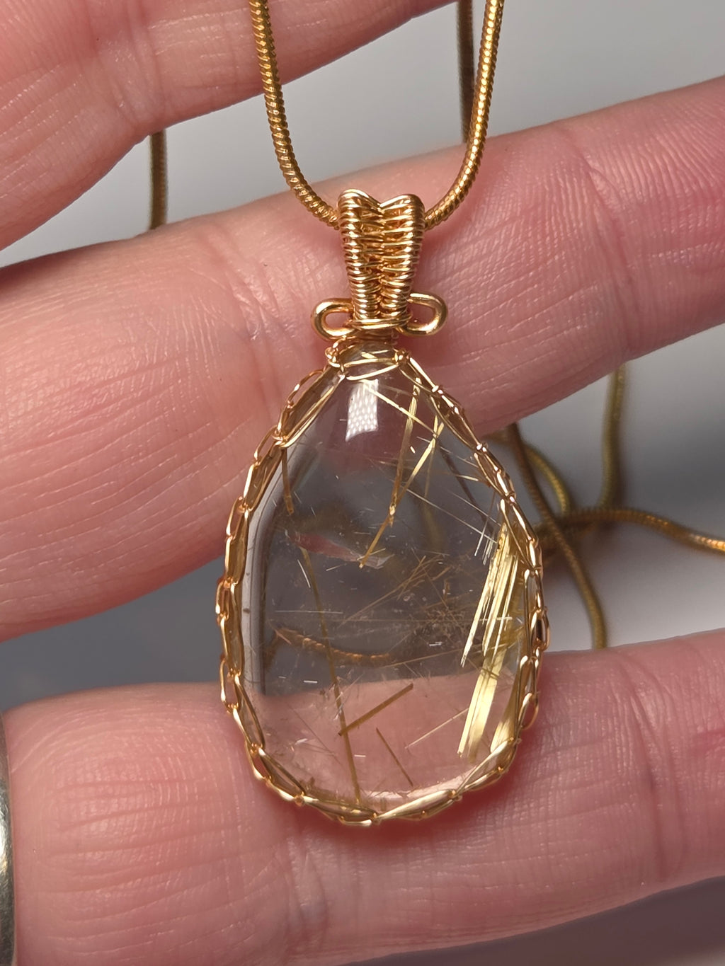 Golden Rutlile crystal handmade wire wrapped necklace