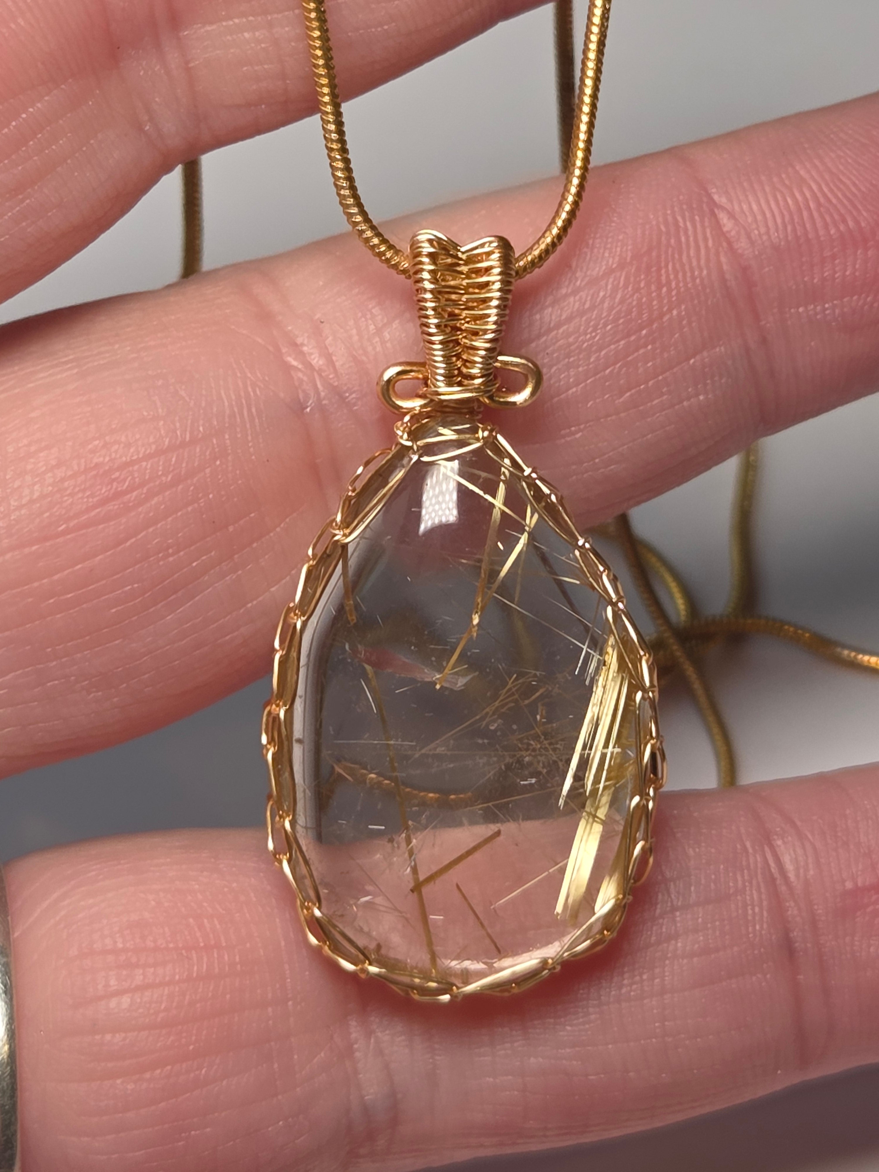 Golden Rutlile crystal handmade wire wrapped necklace