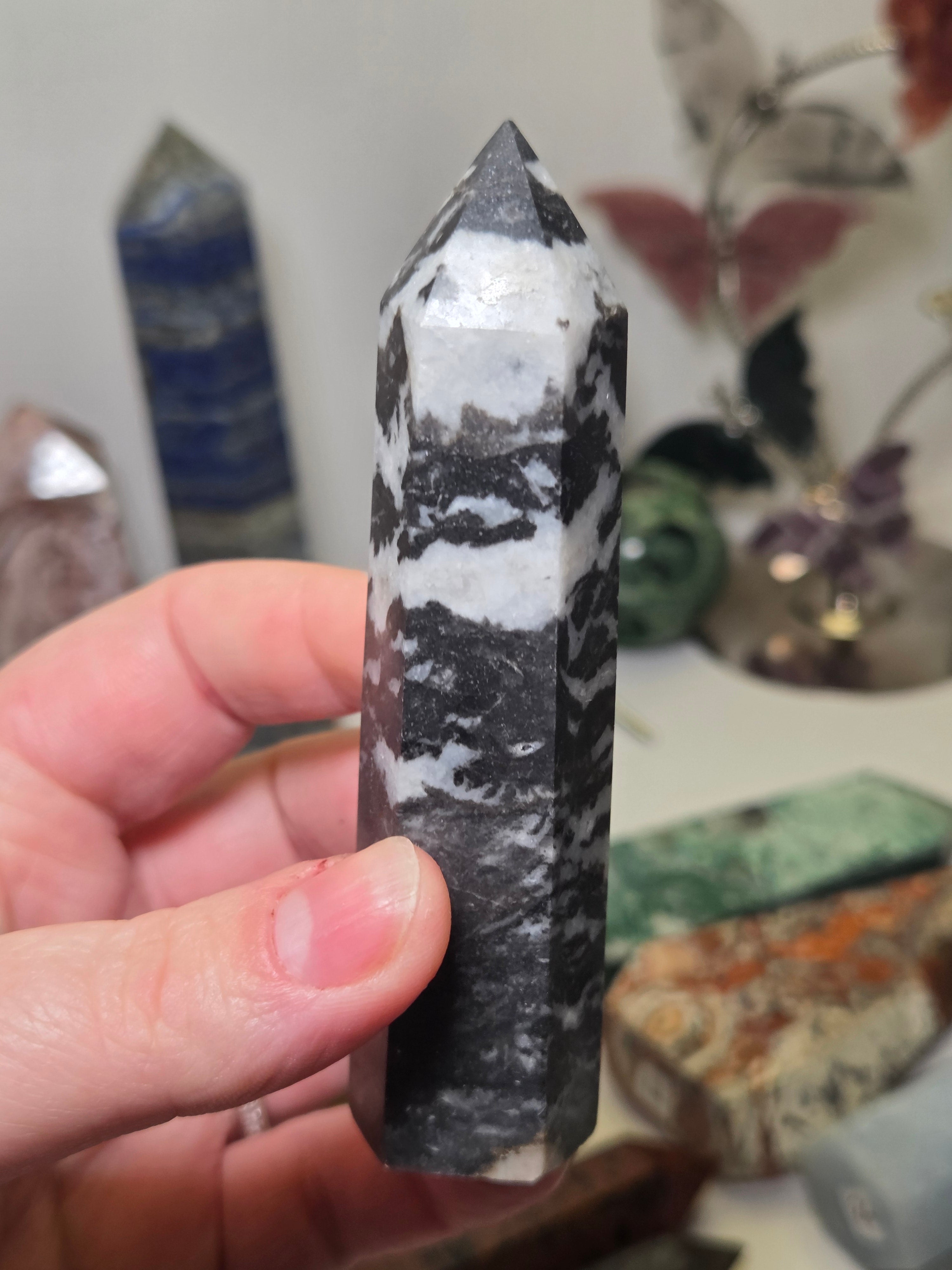 Zebra jasper crystal tower carving