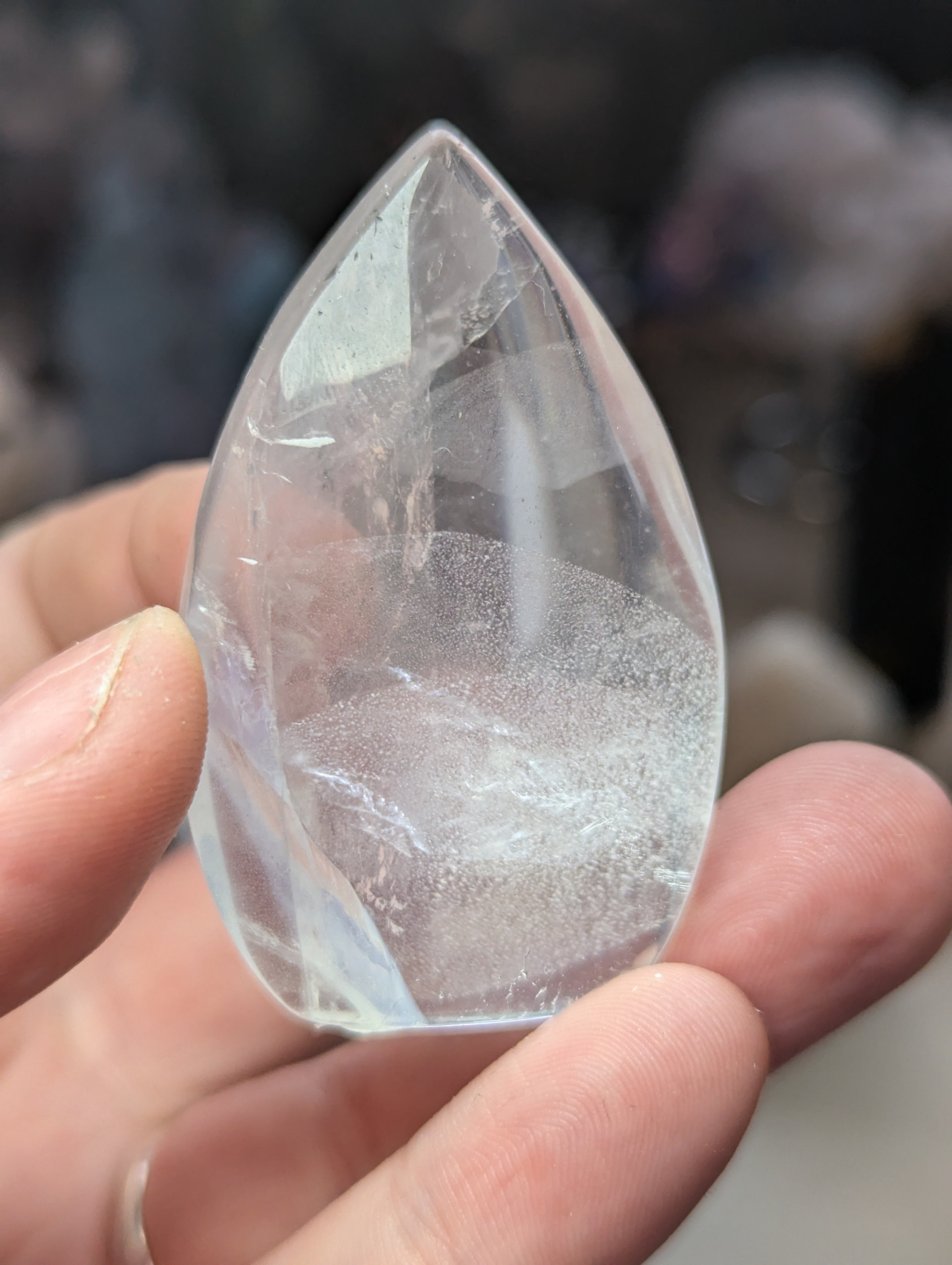 Clear quartz crystal tear drop carving