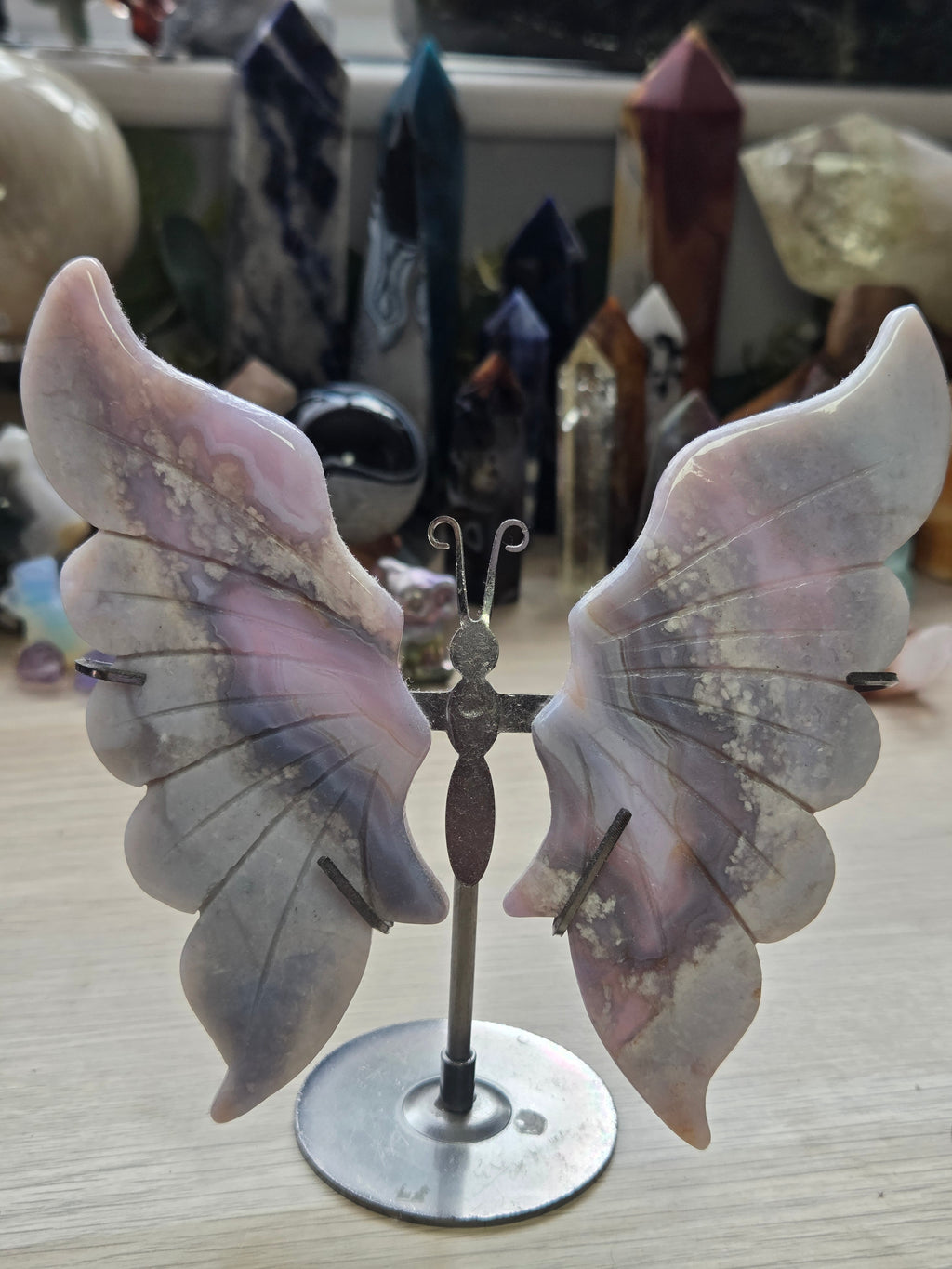 Natural Blue flower agate crystal large butterfly