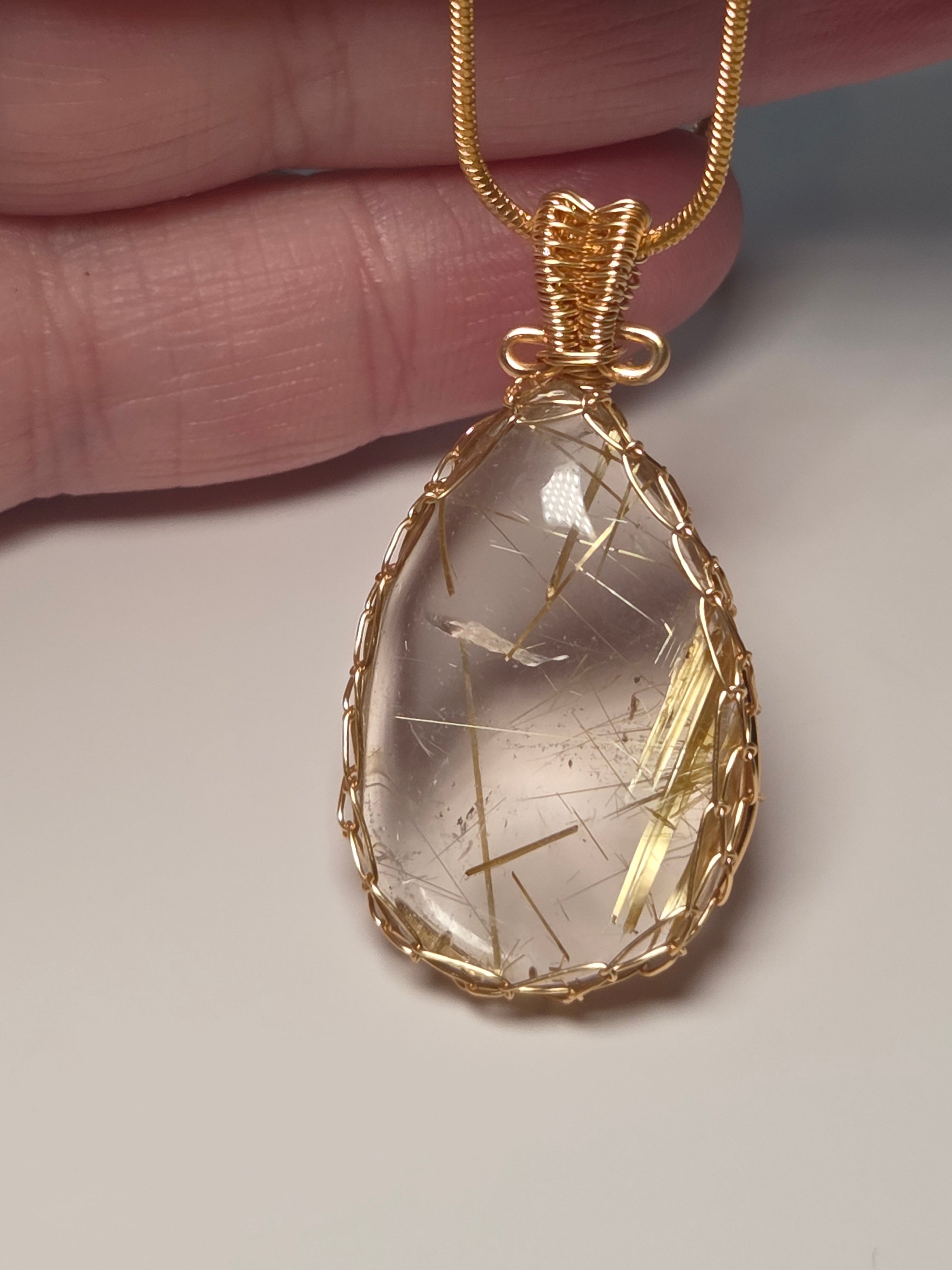 Golden Rutlile crystal handmade wire wrapped necklace