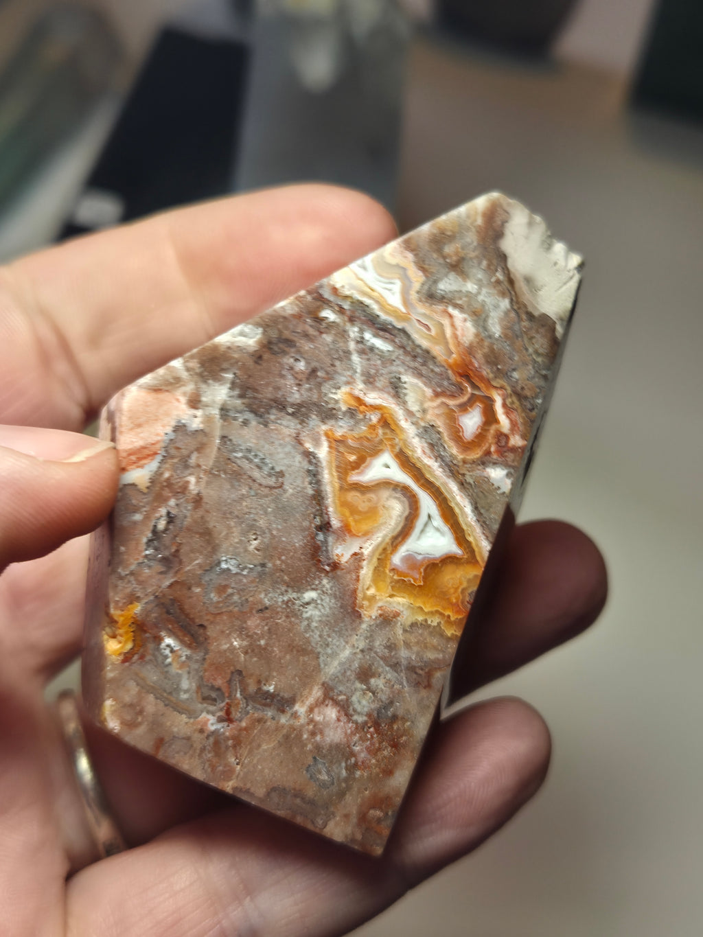 Crazy lace agate crystal freeform with imperfections