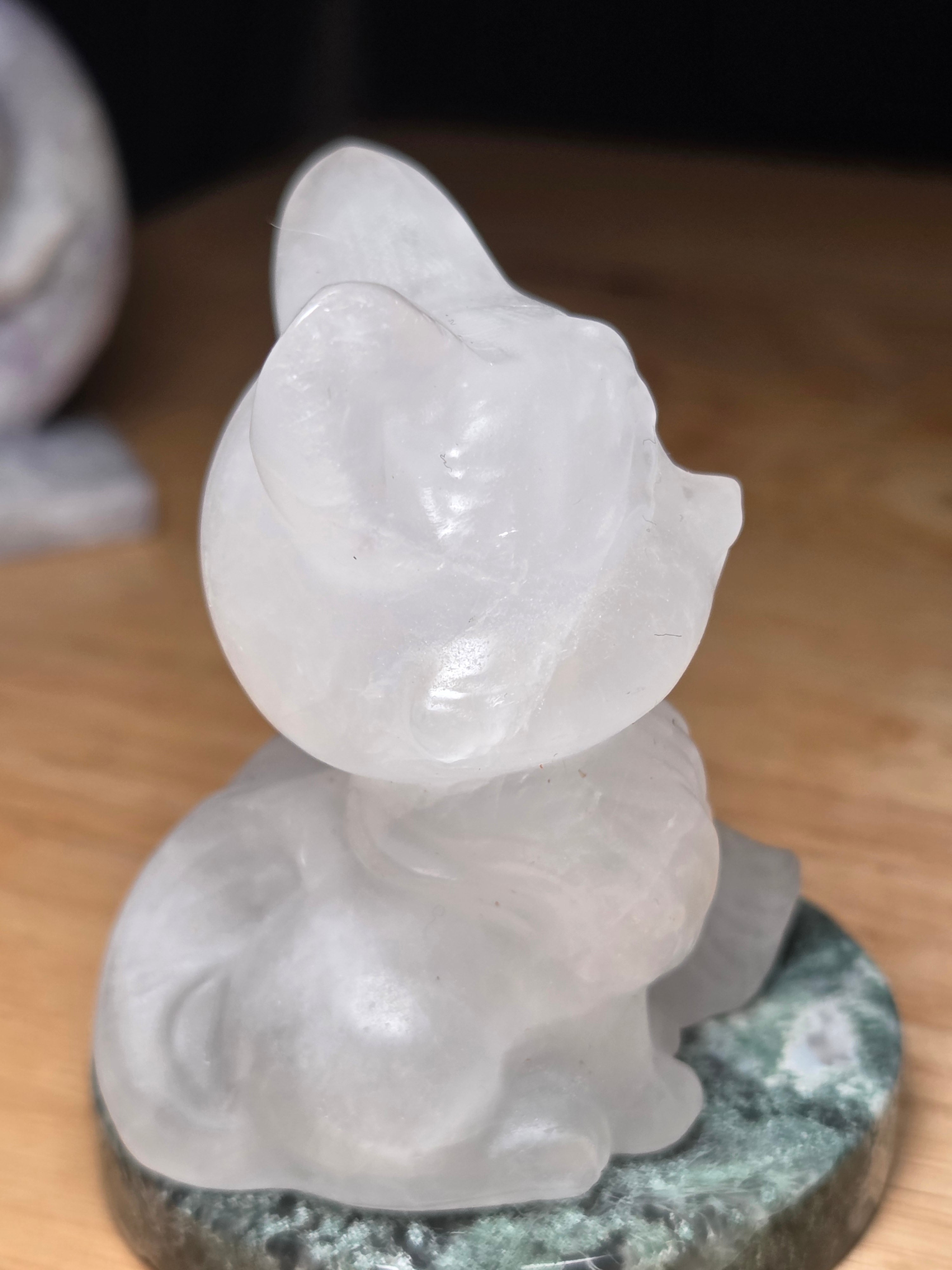 Clear quartz crystal fox carving