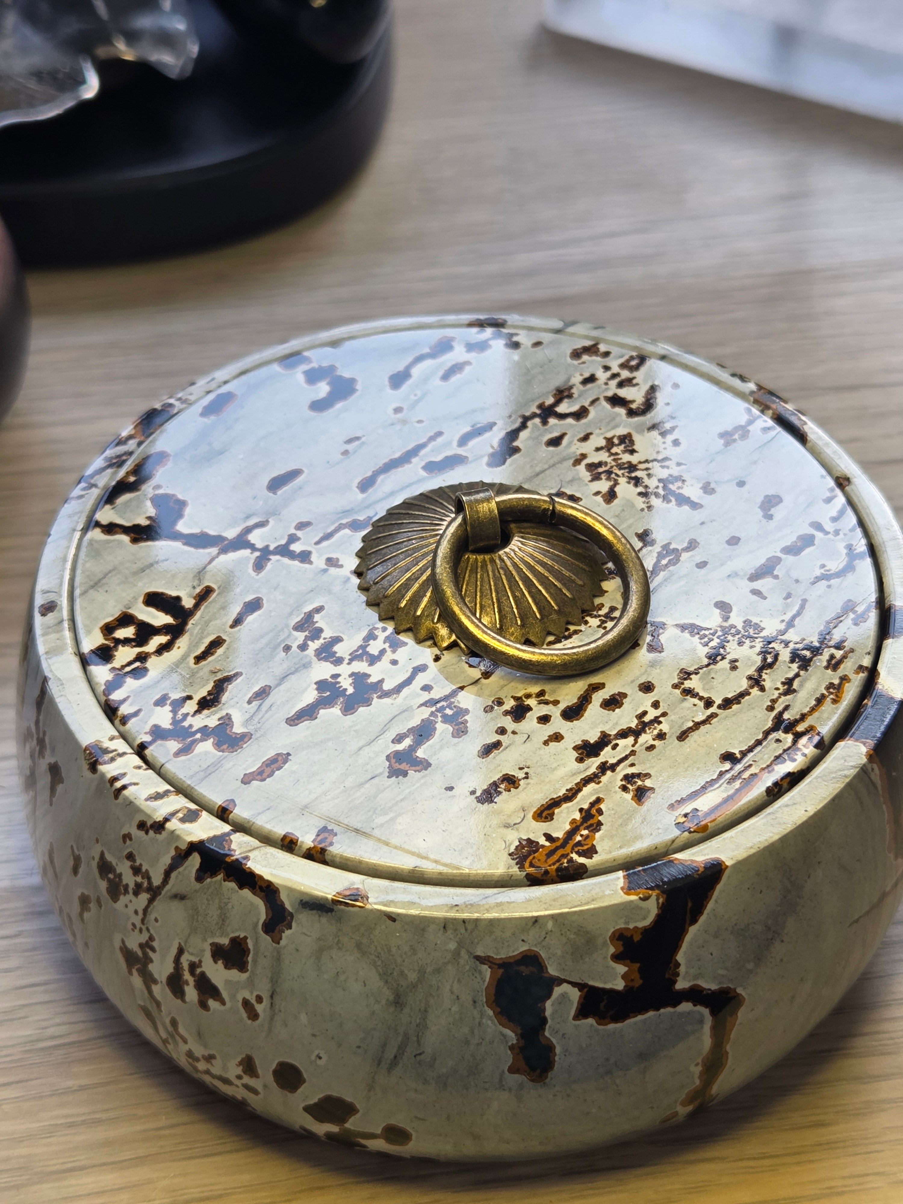 Picture Jasper crystal trinket dish with lid